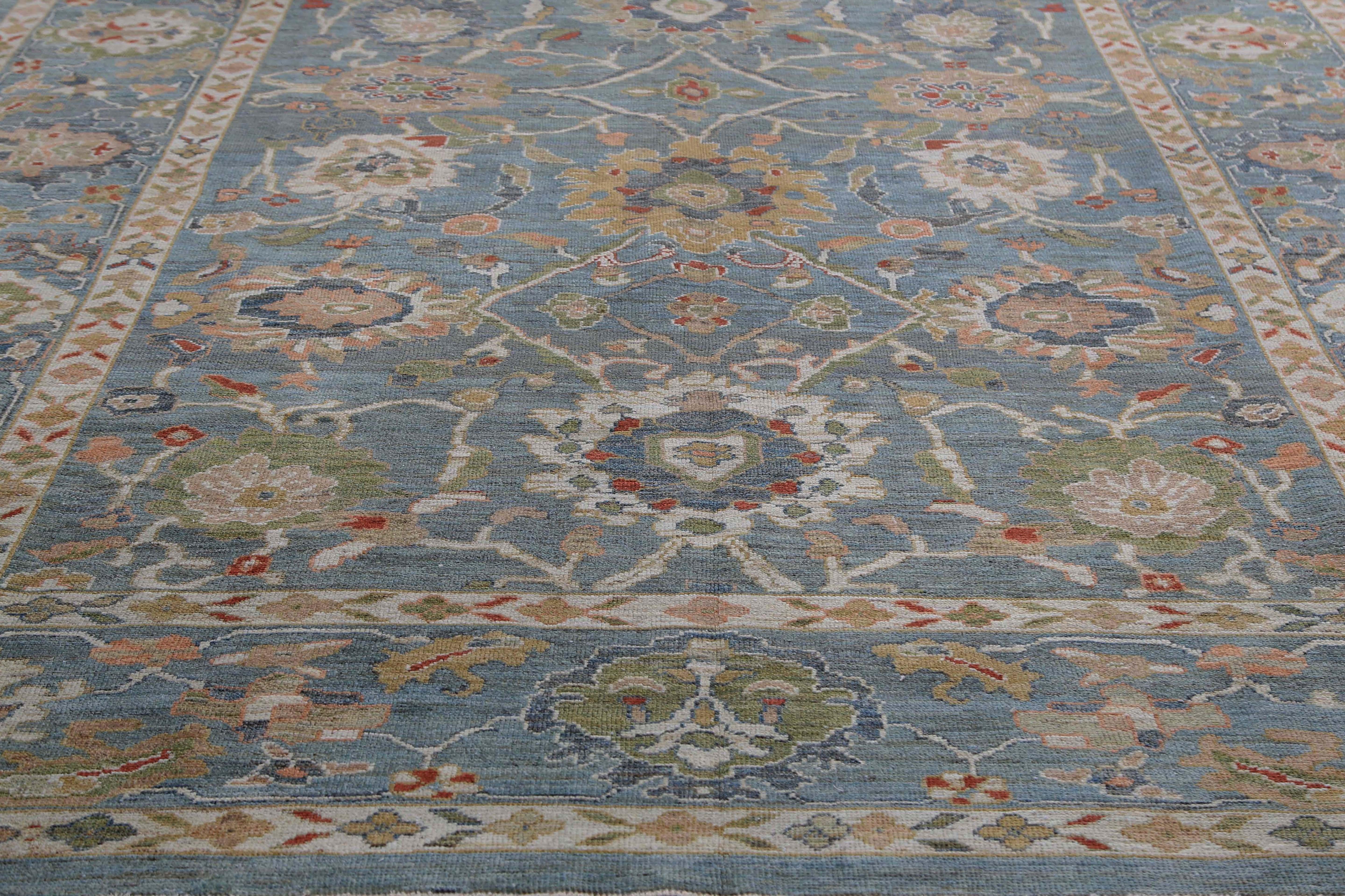 Wool Amazing Blue Turkish Sultanabad Rug For Sale