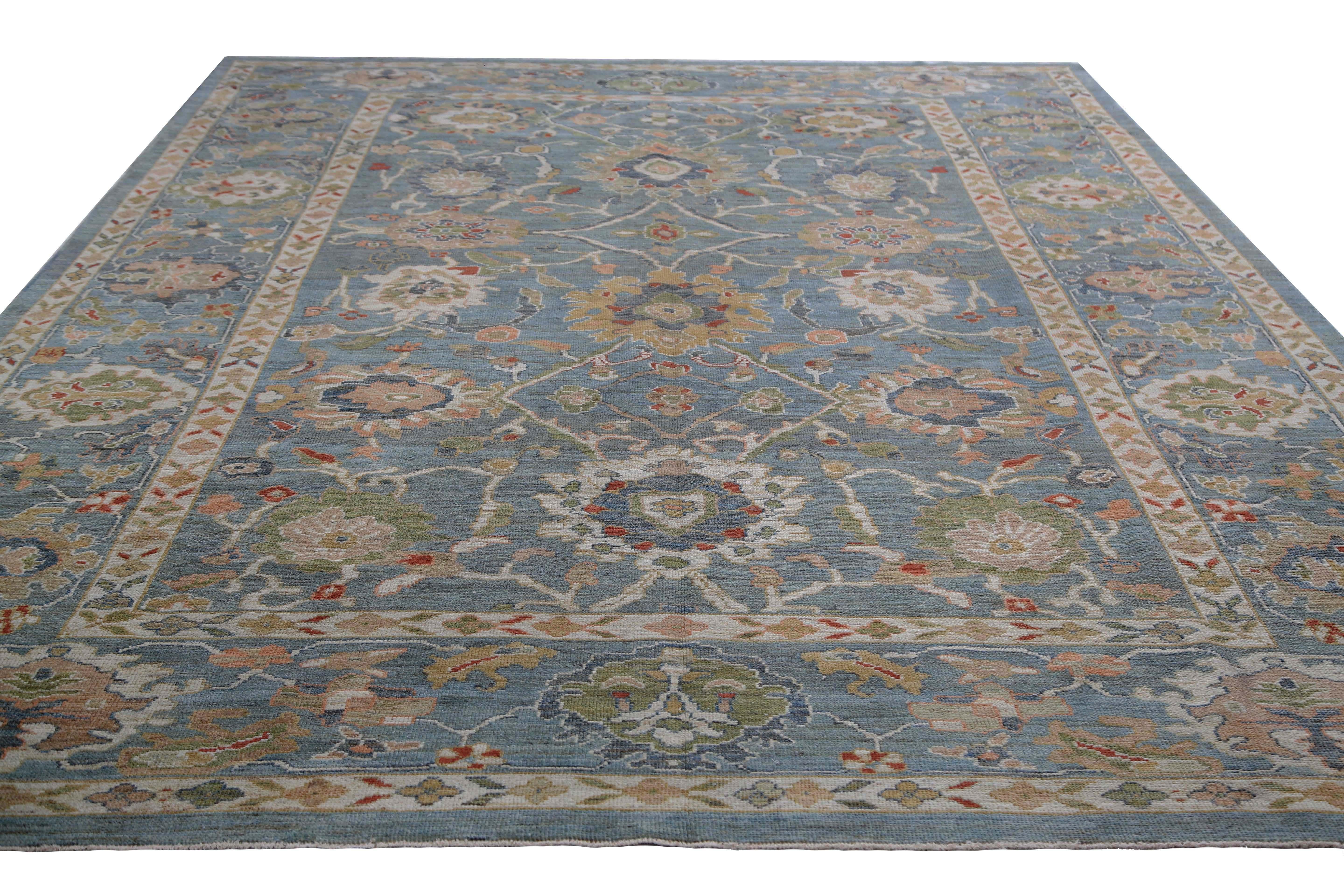 Amazing Blue Turkish Sultanabad Rug For Sale 1