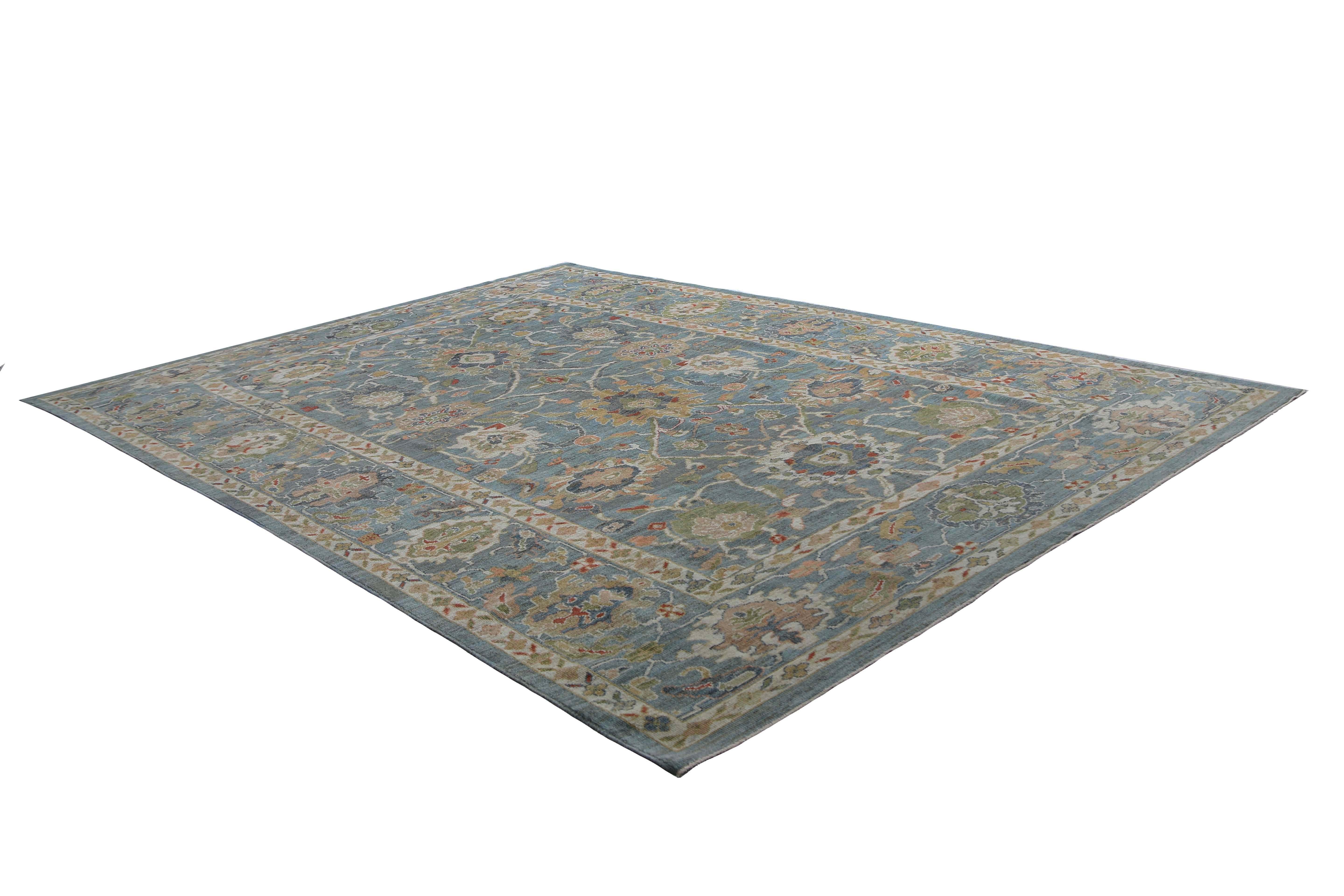 Amazing Blue Turkish Sultanabad Rug For Sale 2