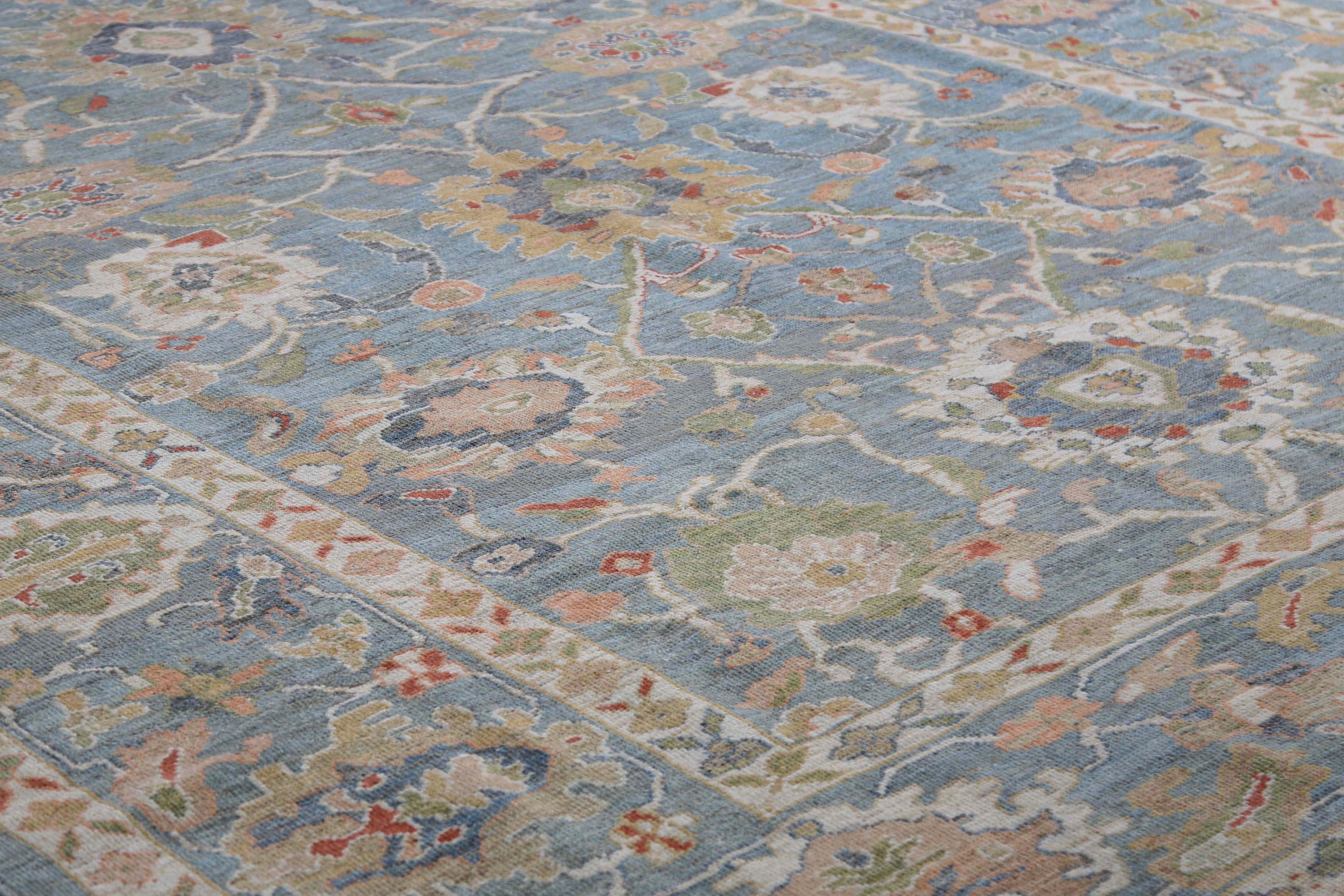 Amazing Blue Turkish Sultanabad Rug For Sale 3