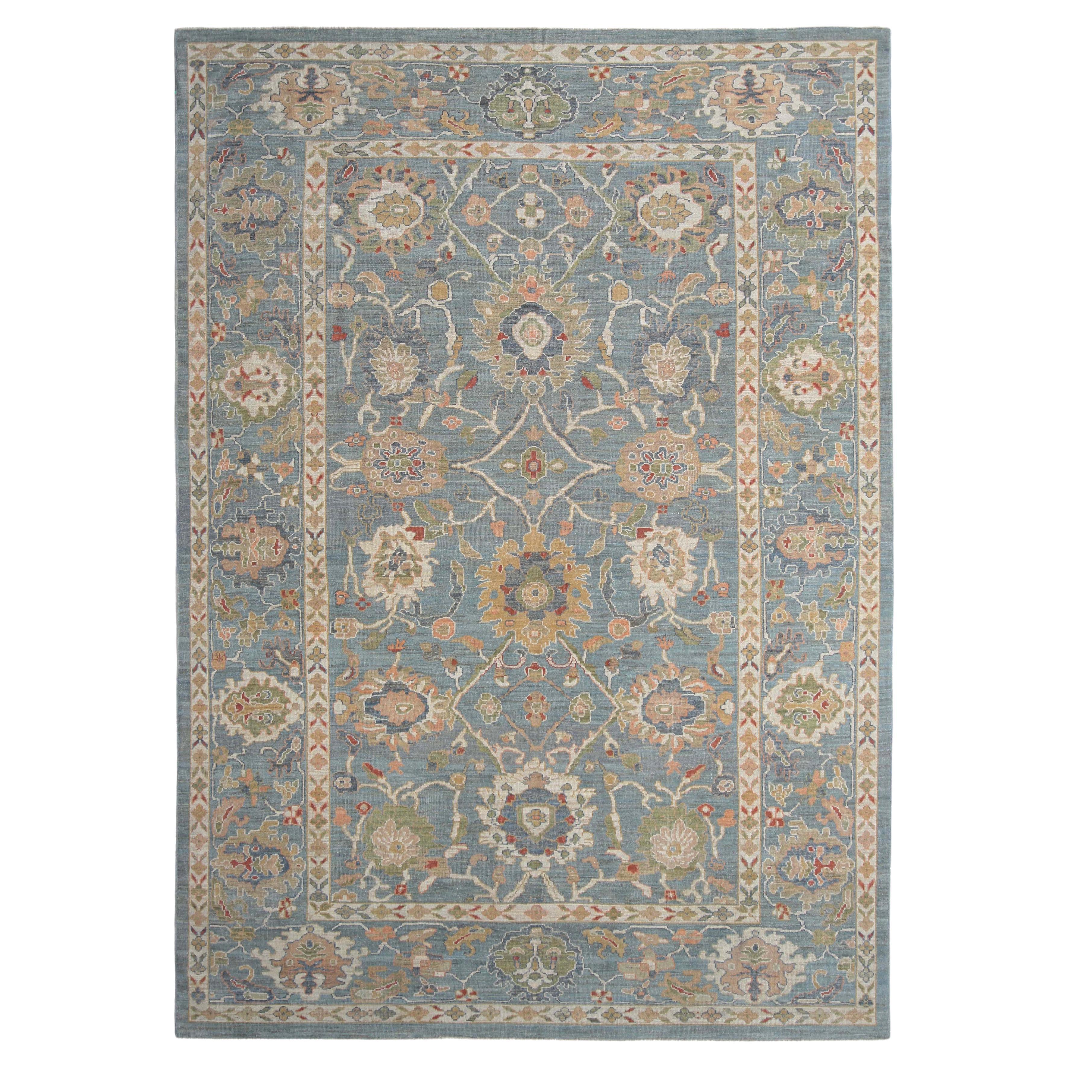 Amazing Blue Turkish Sultanabad Rug For Sale