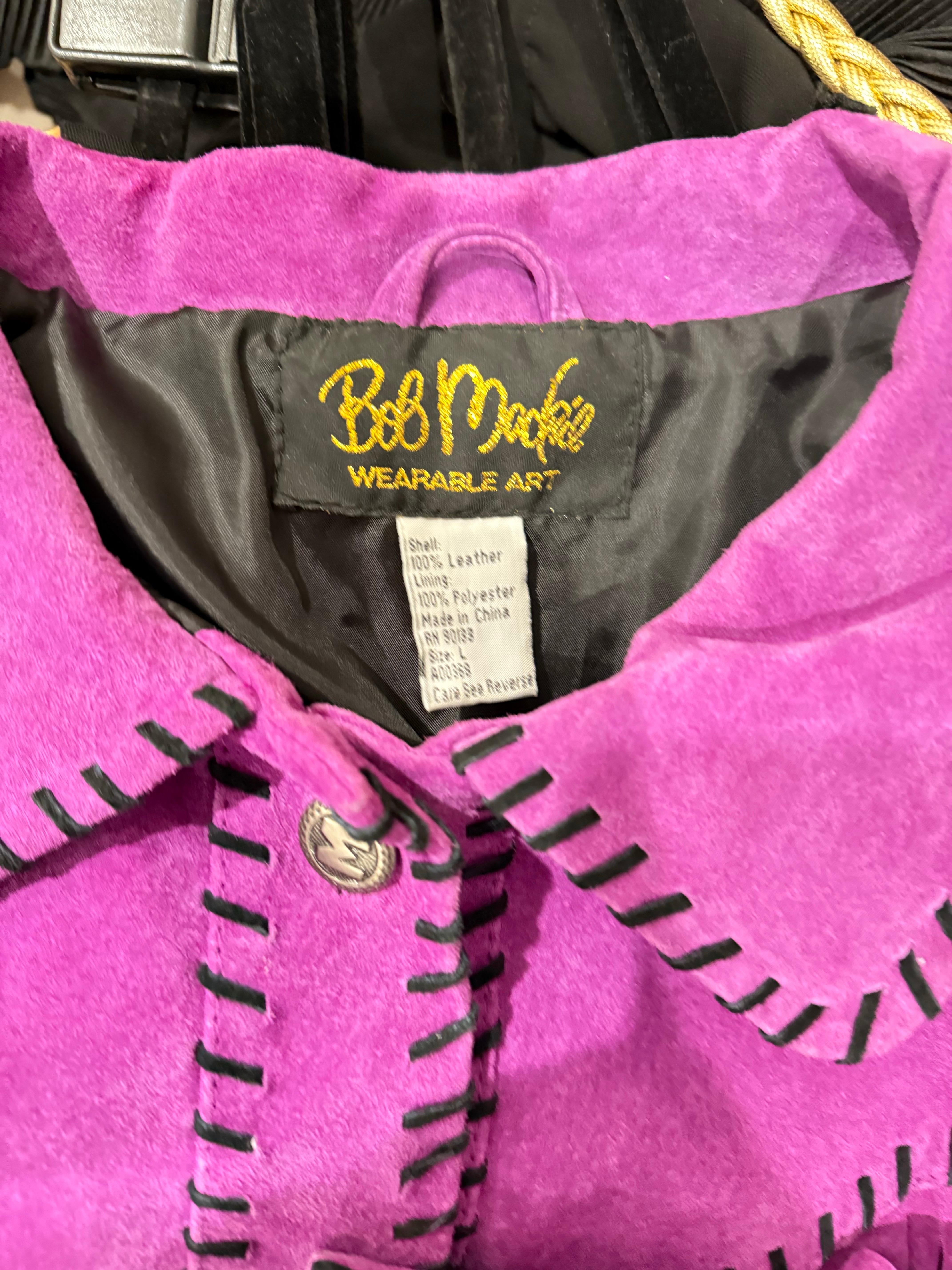 Amazing Bob Mackie 1990s Size Large Suede Purple Black Fringe Vintage 90s Jacket For Sale 11
