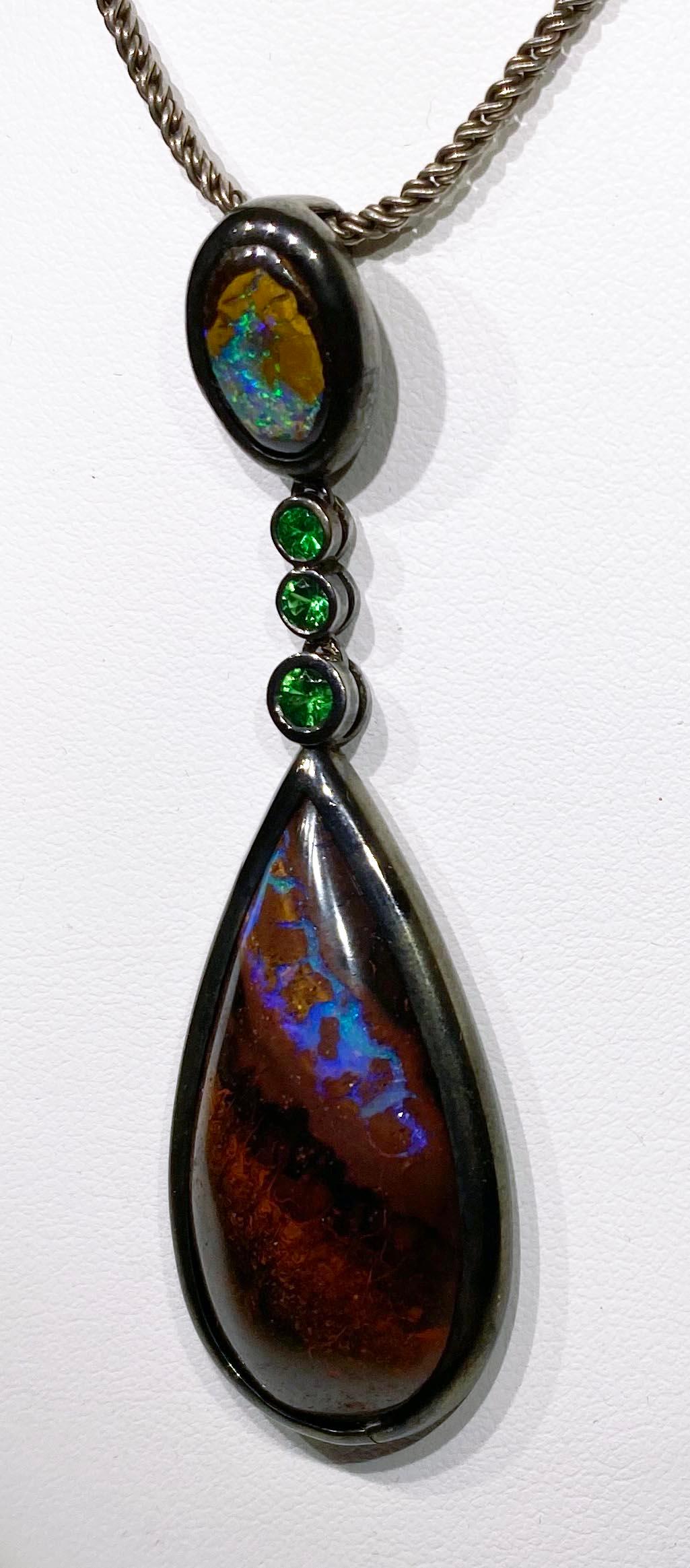Amazing Boulder Opal & Tsavorite Garnet Pendant For Sale 6