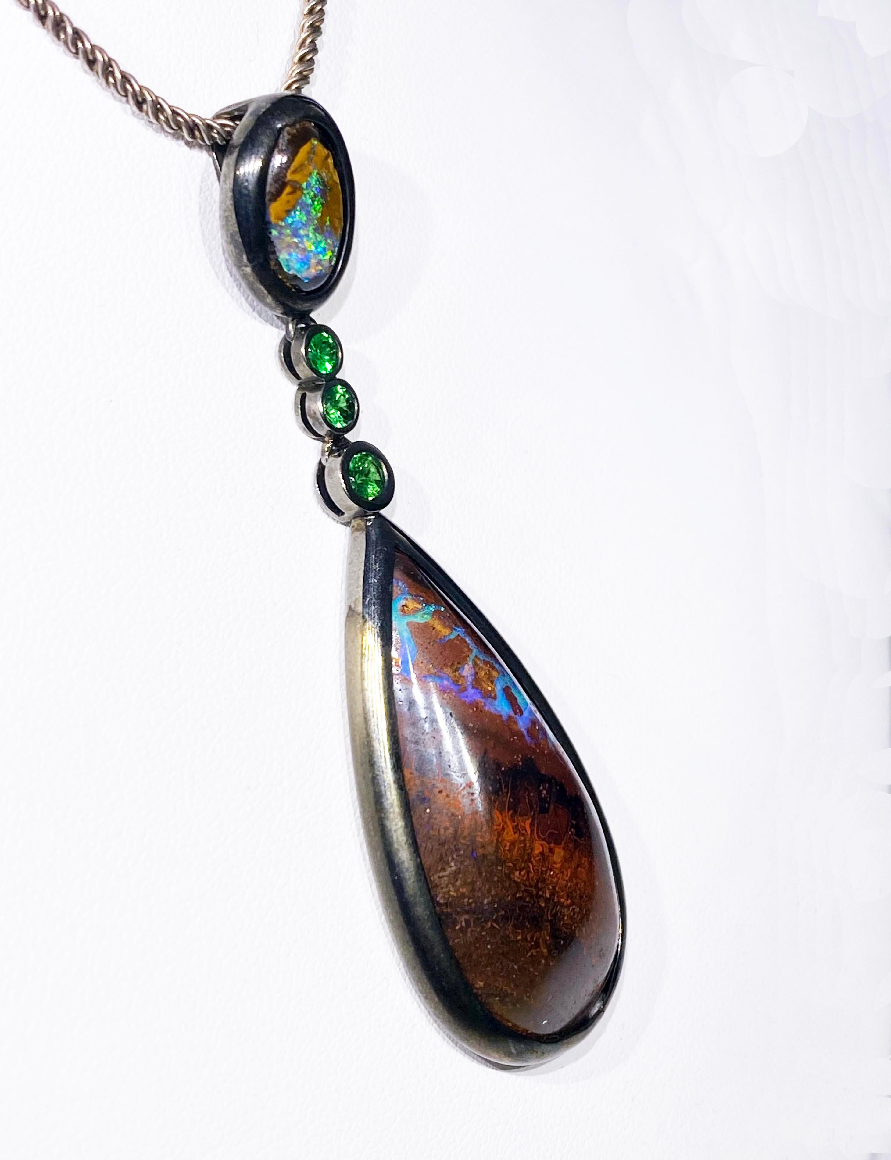 Amazing Boulder Opal & Tsavorite Garnet Pendant For Sale 8