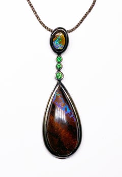 Amazing Boulder Opal & Tsavorite Garnet Pendant
