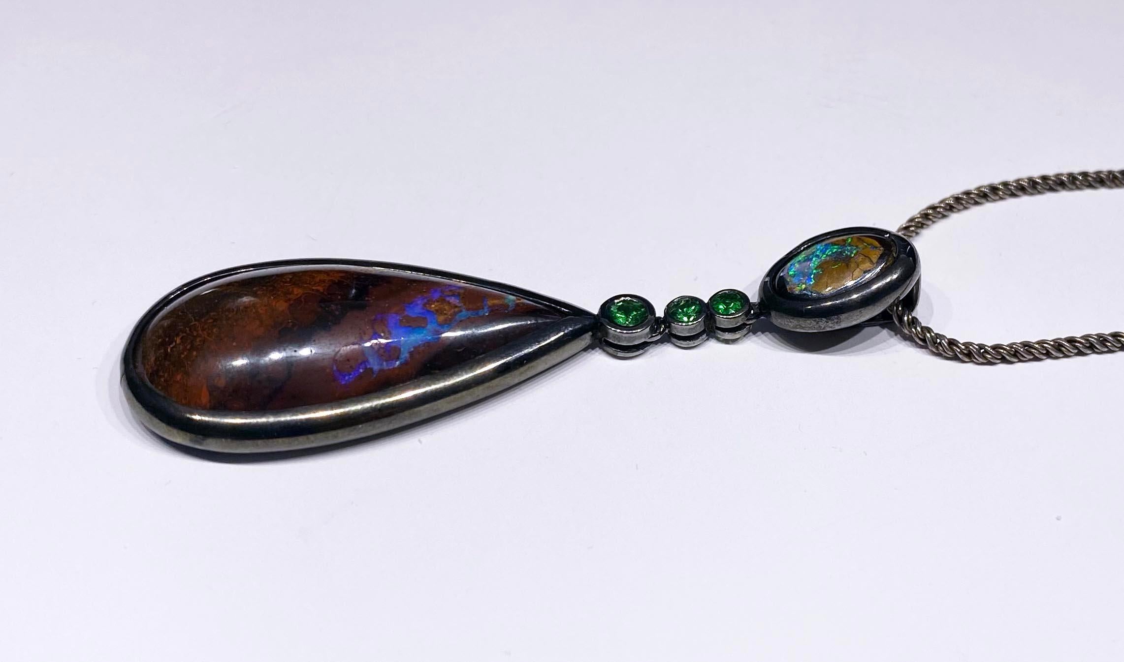 Amazing Boulder Opal & Tsavorite Garnet Pendant For Sale 1