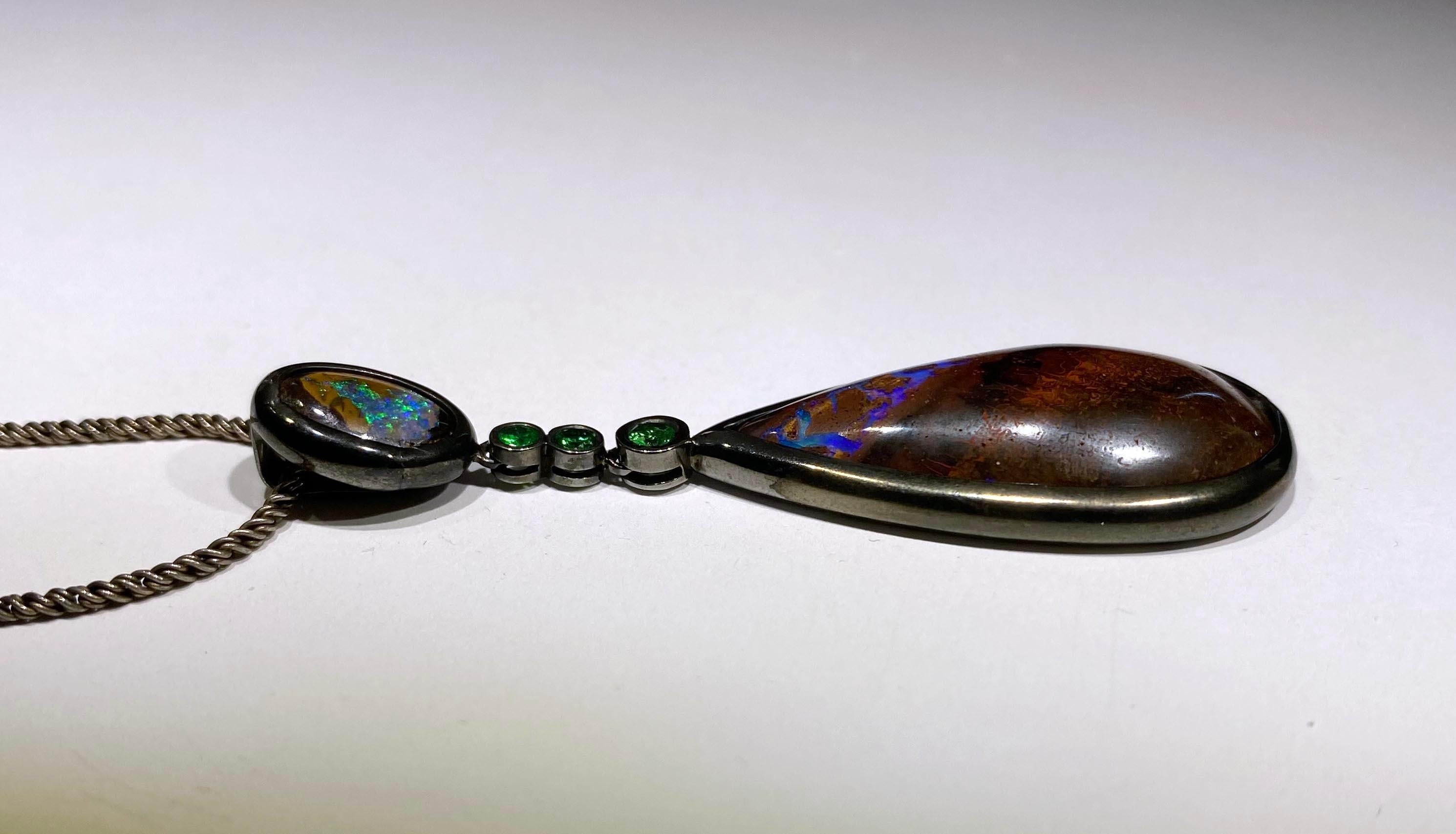 Amazing Boulder Opal & Tsavorite Garnet Pendant For Sale 2