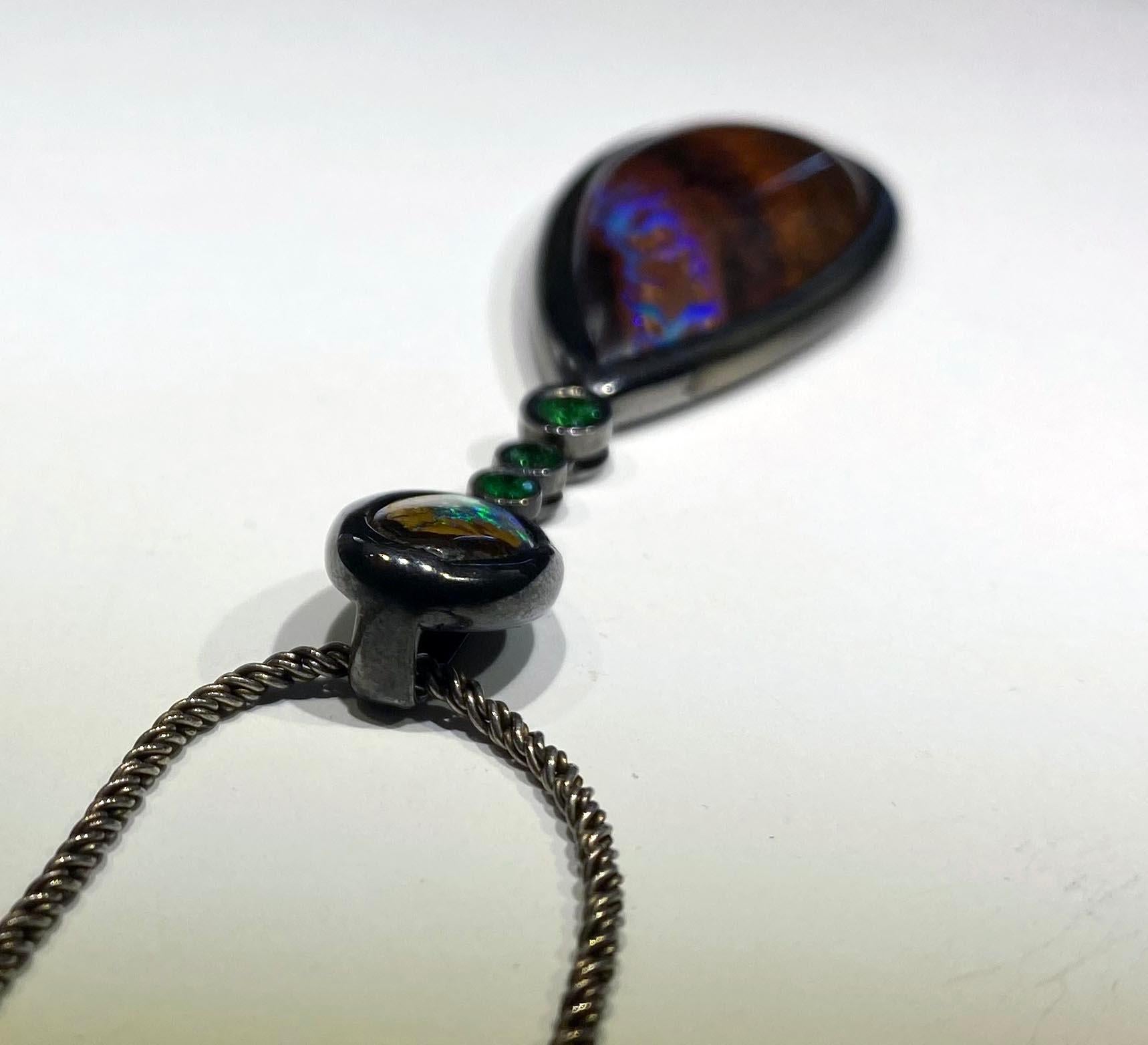 Amazing Boulder Opal & Tsavorite Garnet Pendant For Sale 3