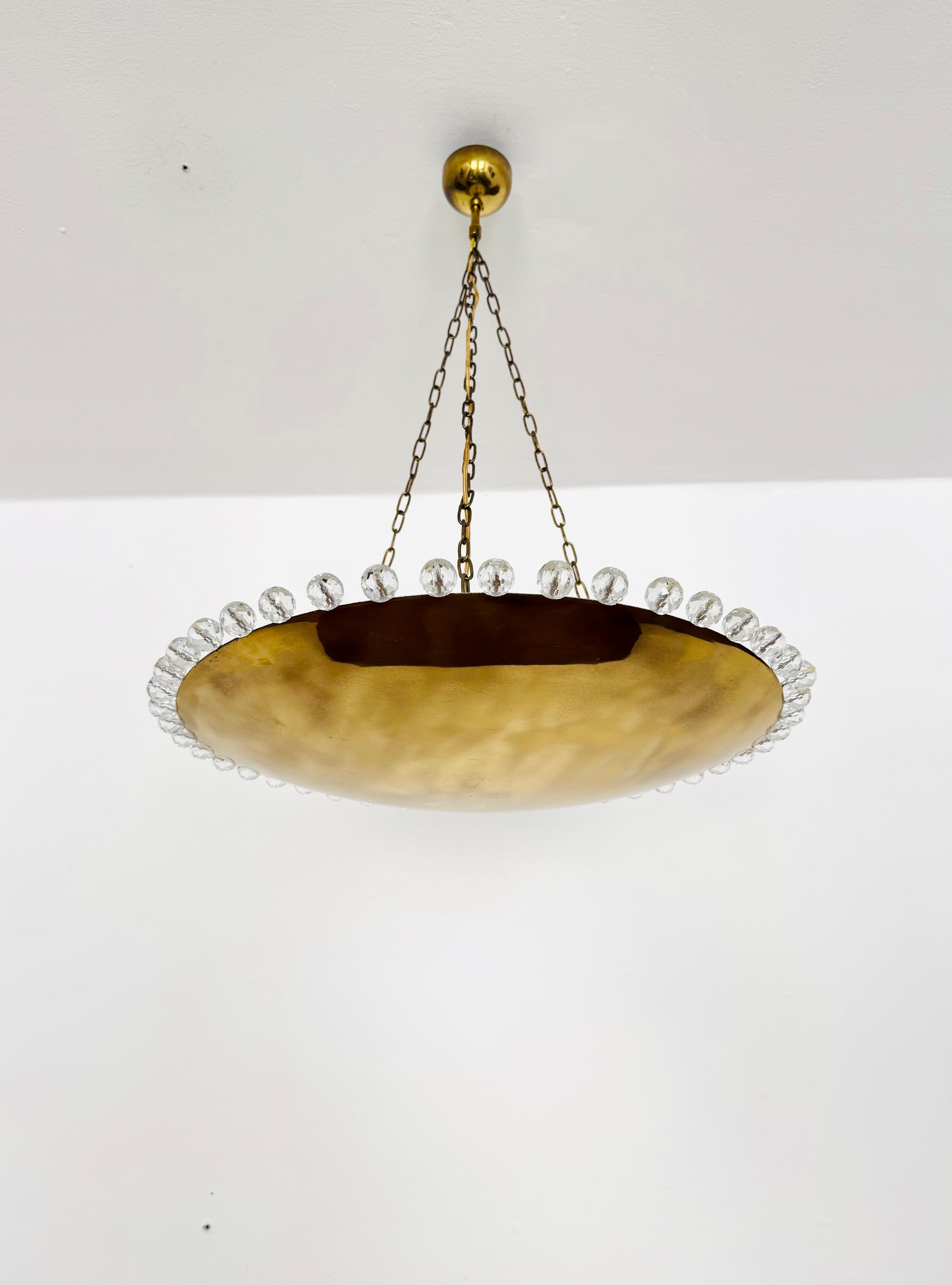 Mid-Century Modern Amazing Brass Pendant Lamp with Crystals by Rupert Nikoll