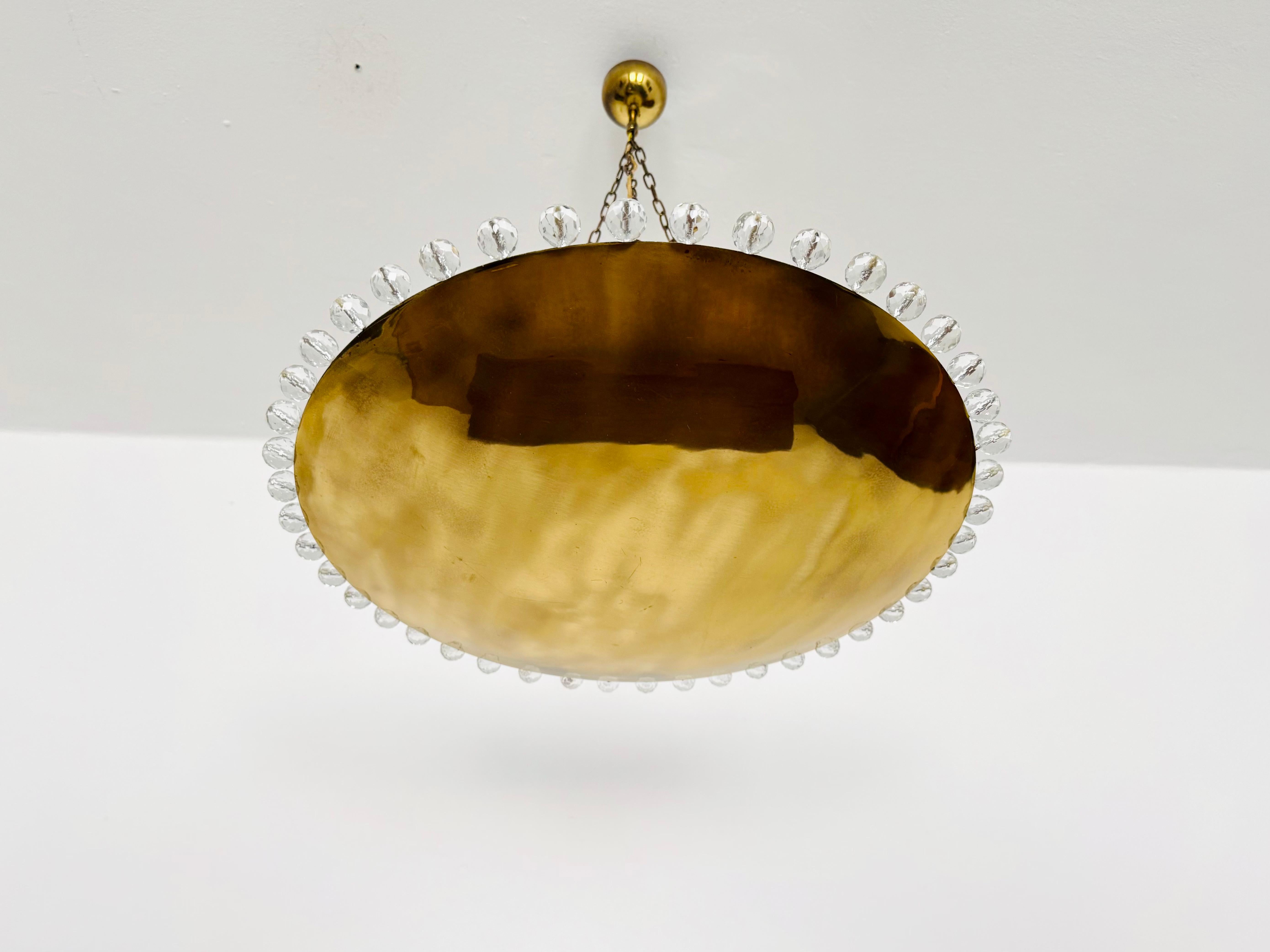 Austrian Amazing Brass Pendant Lamp with Crystals by Rupert Nikoll