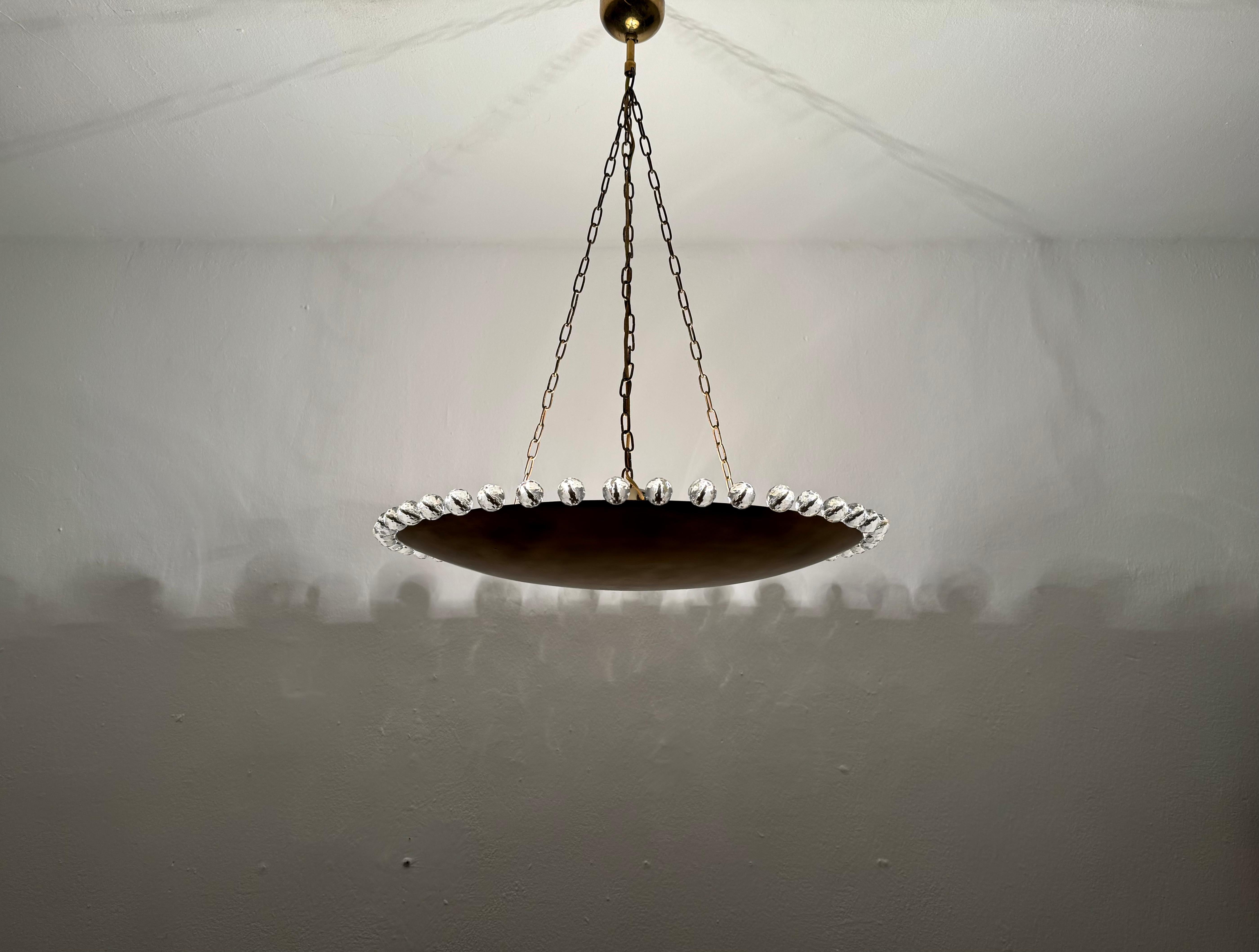 Glass Amazing Brass Pendant Lamp with Crystals by Rupert Nikoll