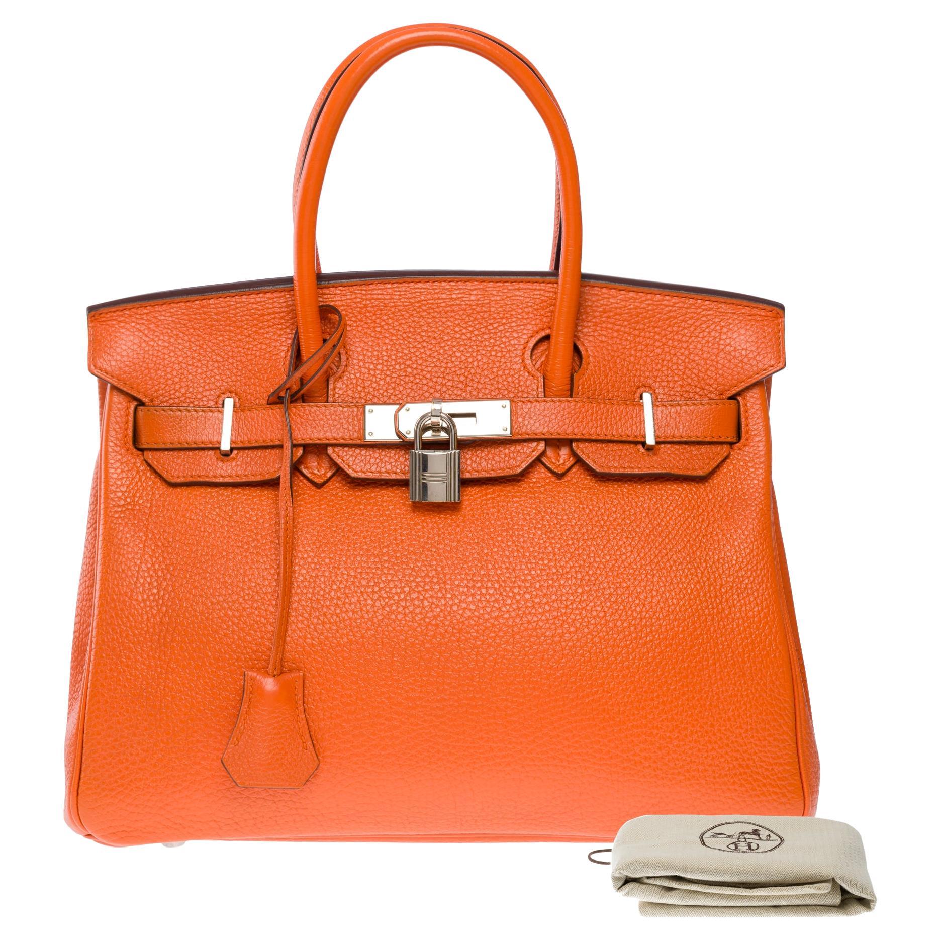 Amazing & Bright Hermès Birkin 30 handbag in Orange H Togo leather, SHW For Sale