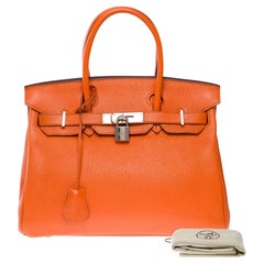Used Amazing & Bright Hermès Birkin 30 handbag in Orange H Togo leather, SHW