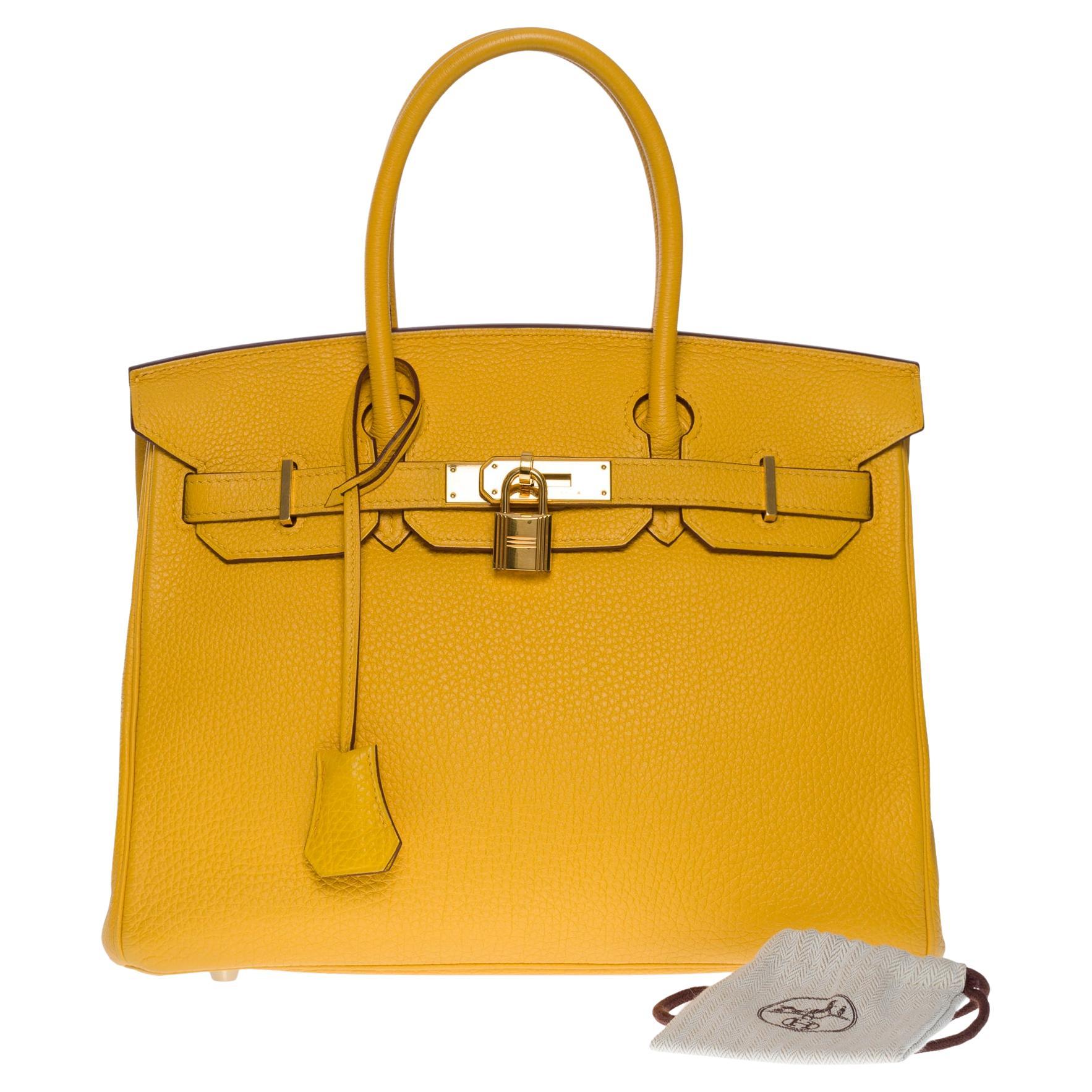 Amazing & Bright Hermès Birkin 30 Handtasche in Gelb Togo Leder, GHW