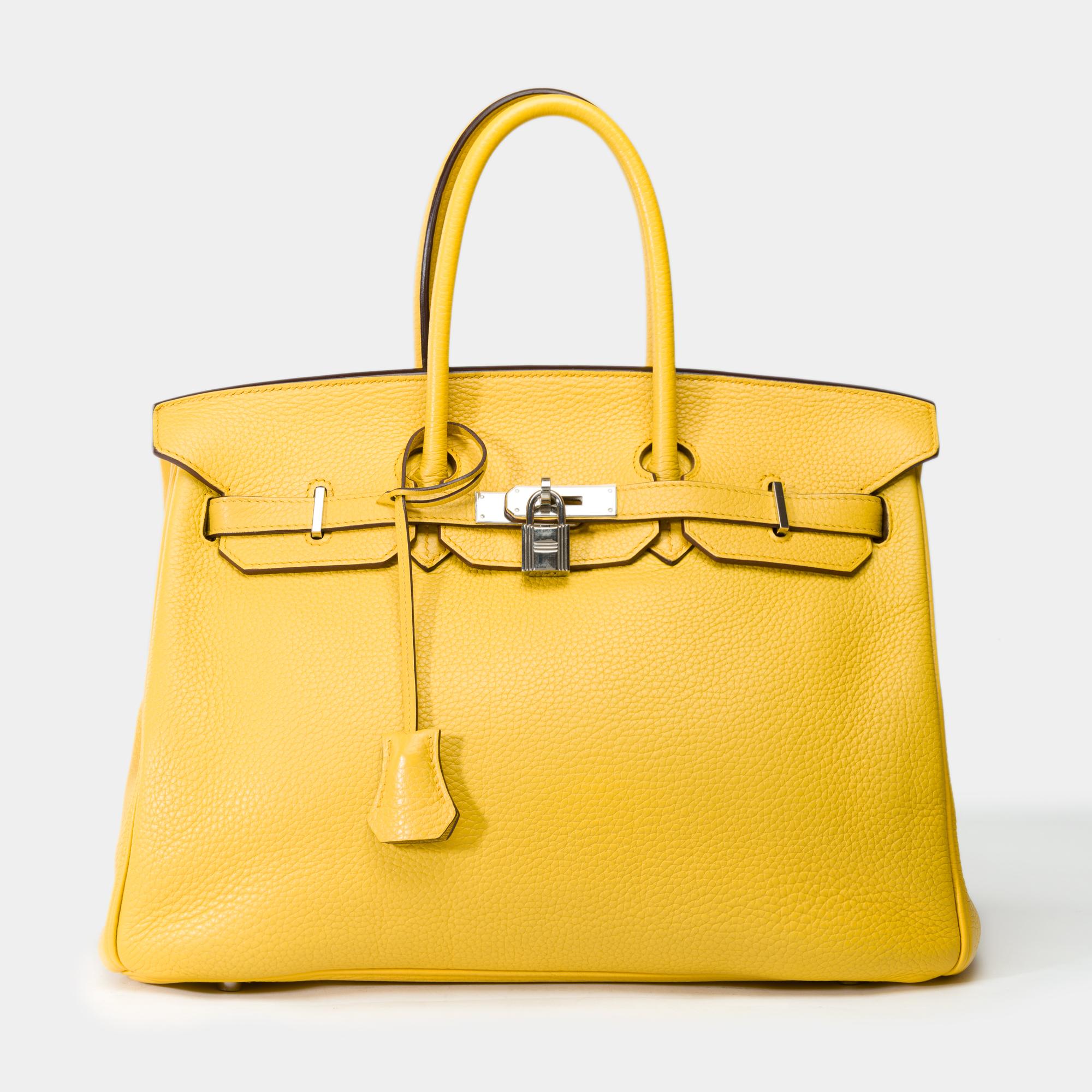 Orange Amazing & Bright Hermès Birkin 35 handbag in Jaune de Naples Togo leather, PHW