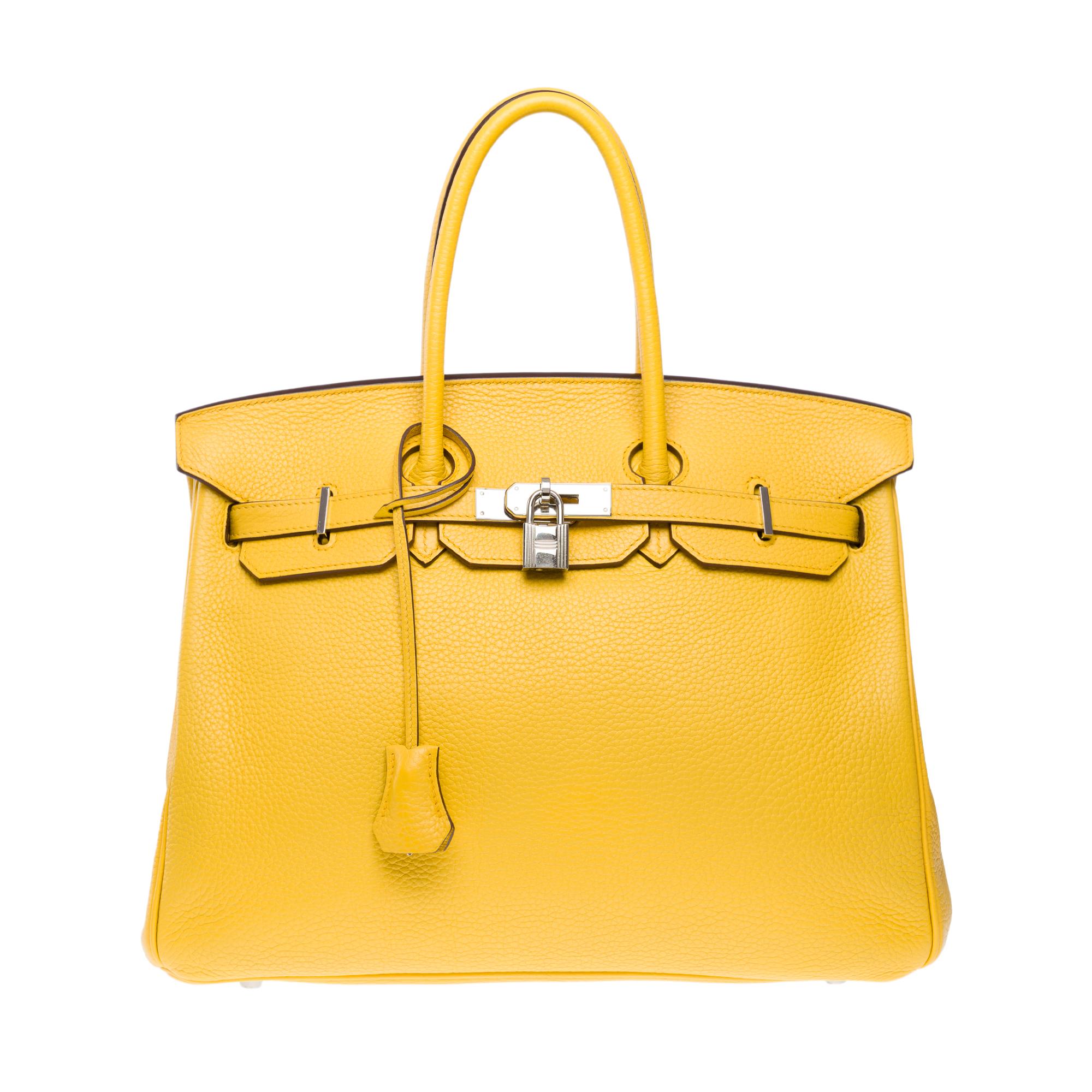Amazing & Bright Hermès Birkin 35 handbag in Jaune de Naples Togo leather, PHW In Good Condition In Paris, IDF