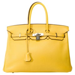 Amazing & Bright Hermès Birkin 35 handbag in Jaune de Naples Togo leather, PHW