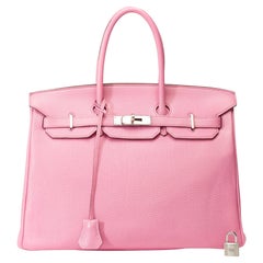 Incredibile e luminosa borsa Hermès Birkin 35 in pelle Rose Confetti Togo, PHW