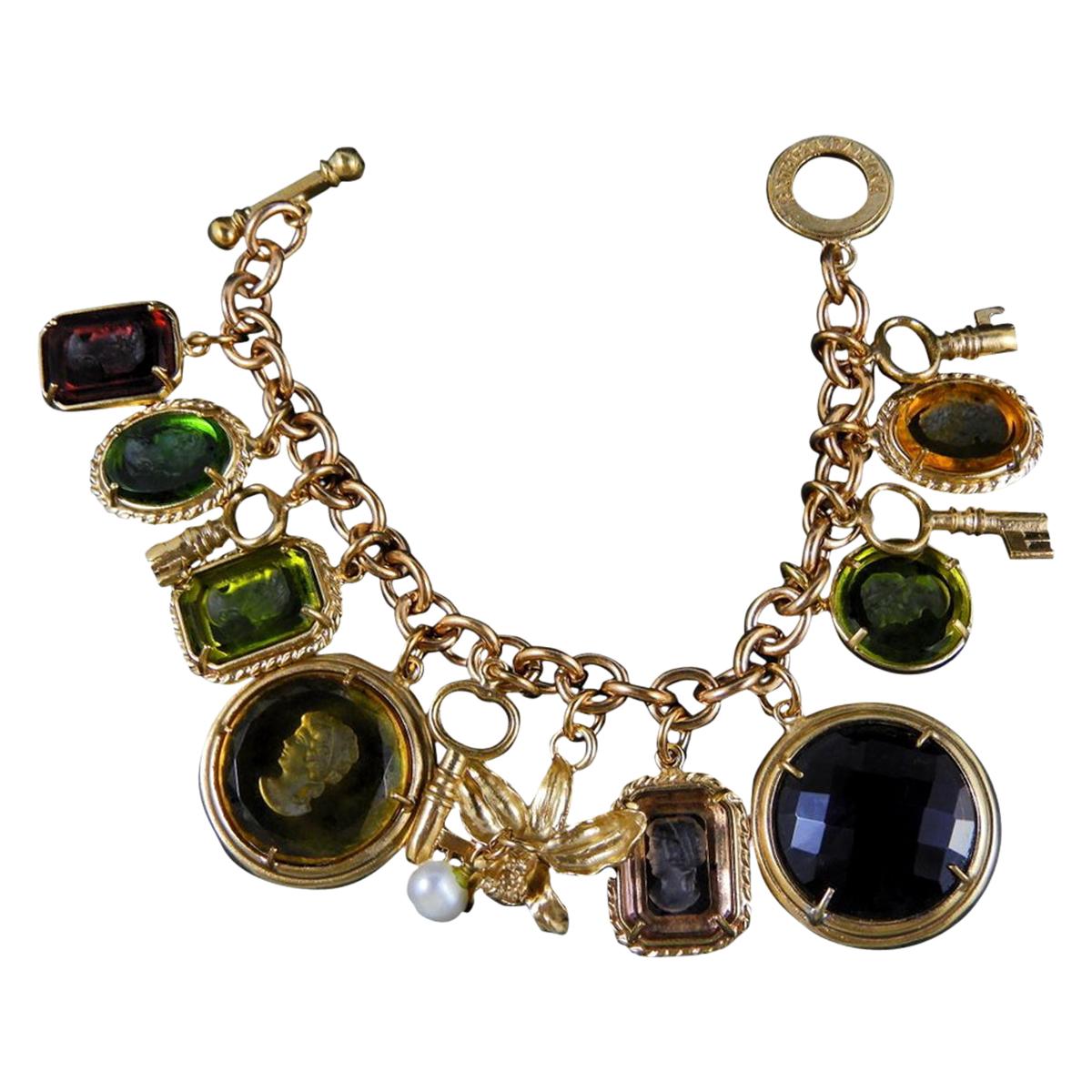 Amazing Bronze and Murano Glass Italian Charm Bracelet by Patrizia Daliana