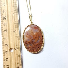 Incredibile ciondolo ovale di agata Carey Plume in argento placcato in oro giallo