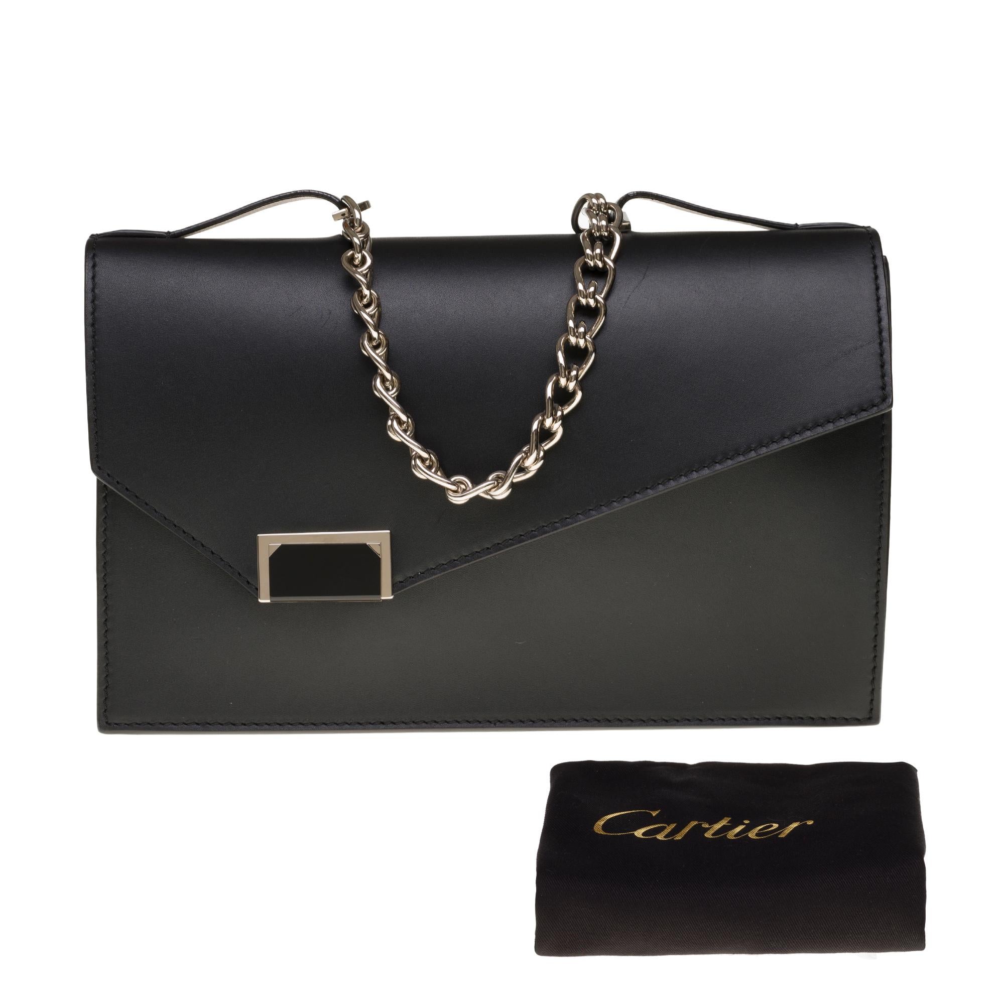 Amazing Cartier handbag/Clutch in black box leather, SHW 5