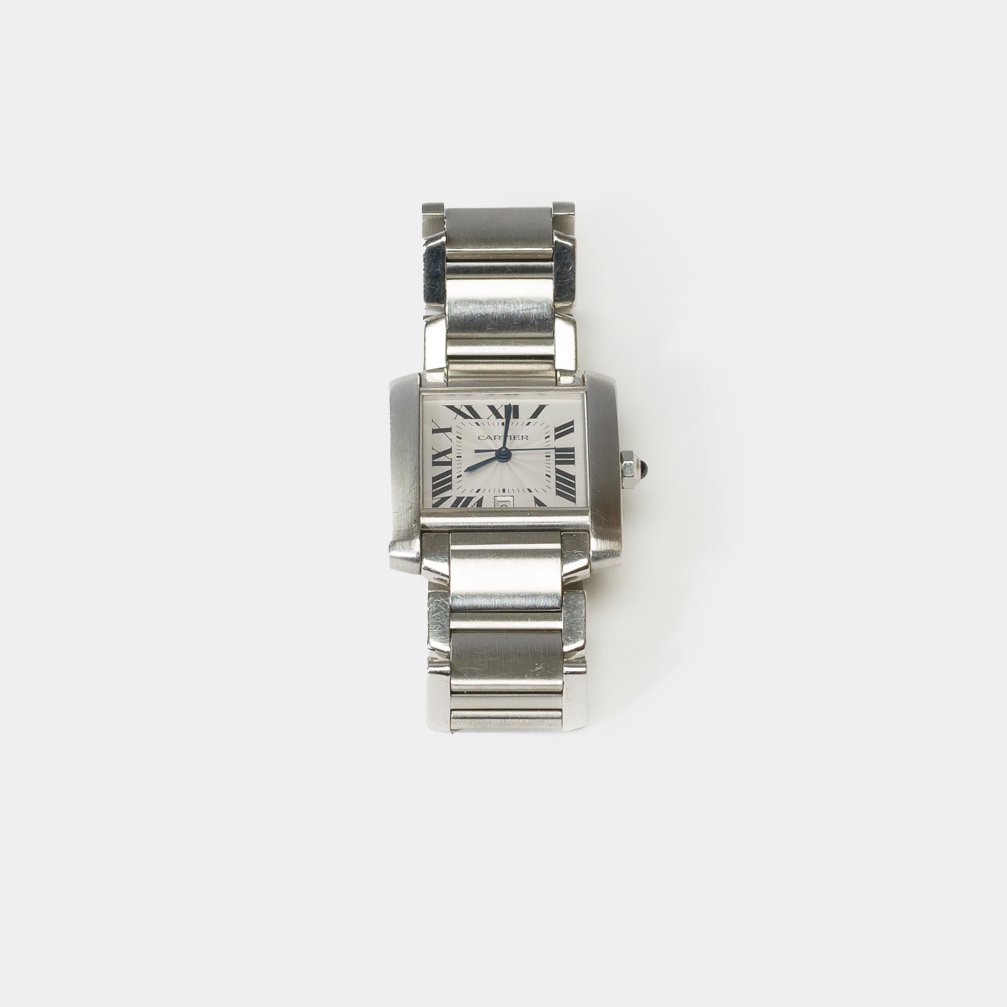 Modern Amazing Cartier Tank Française Automatic Wrist watch in silver For Sale