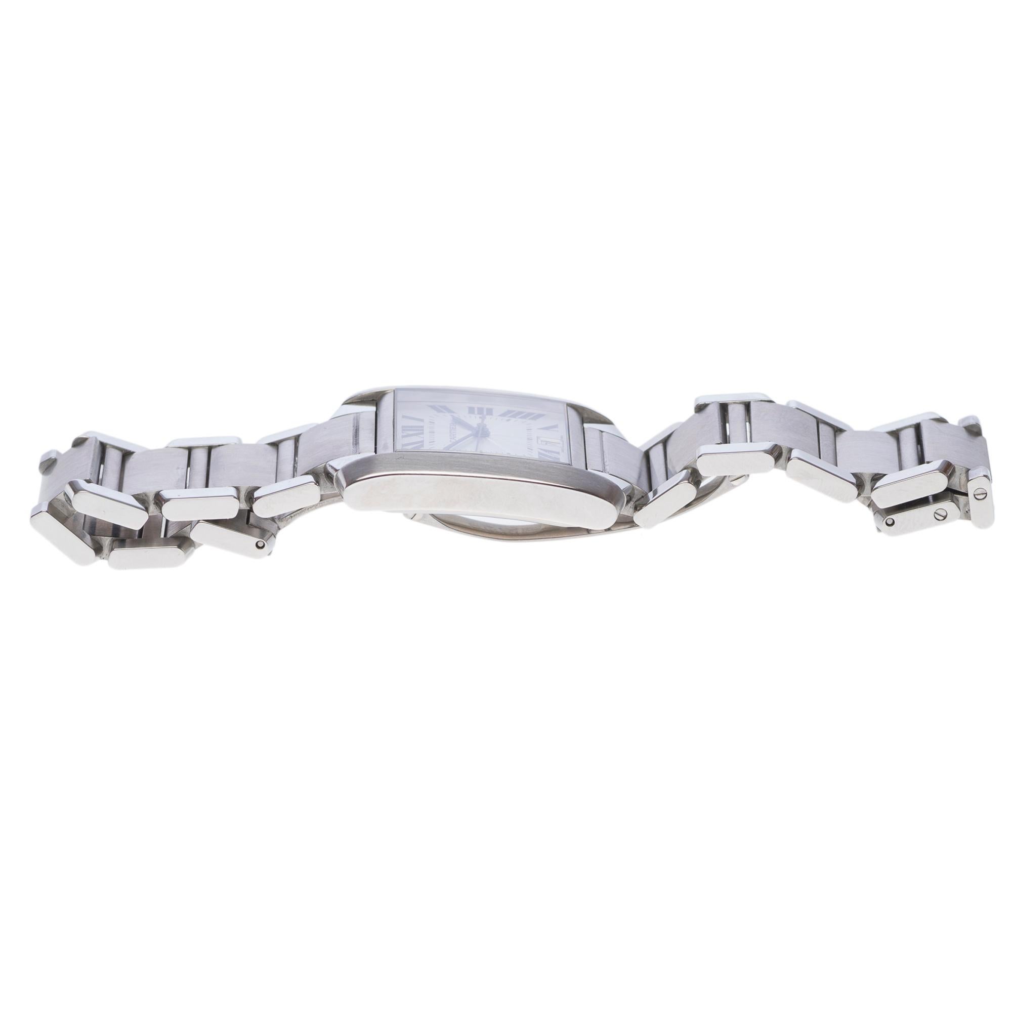 Women's or Men's Amazing Cartier Tank Française Automatic Wrist watch in silver For Sale