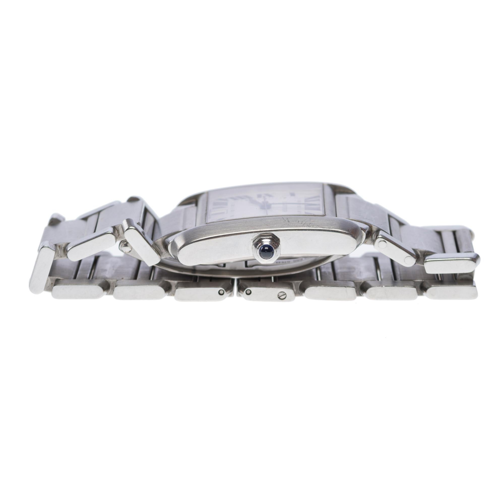 Amazing Cartier Tank Française Automatic Wrist watch in silver For Sale 1