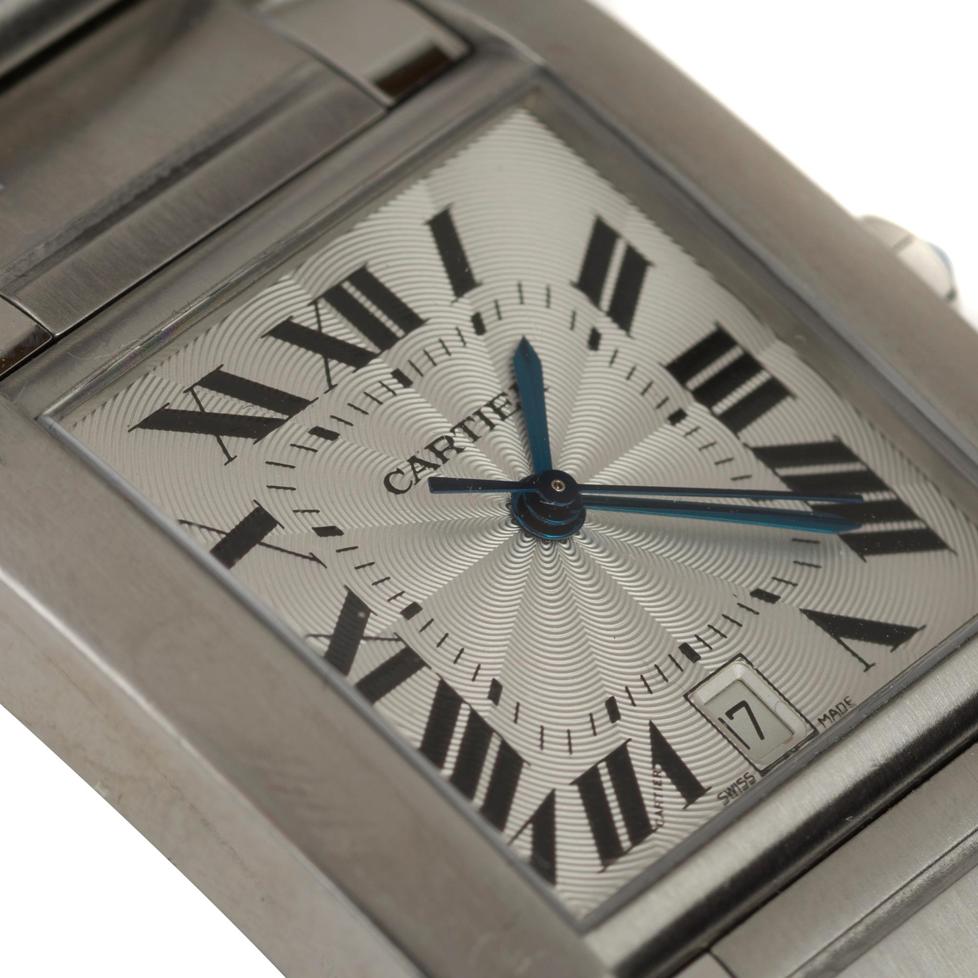 Amazing Cartier Tank Française Automatic Wrist watch in silver For Sale 1