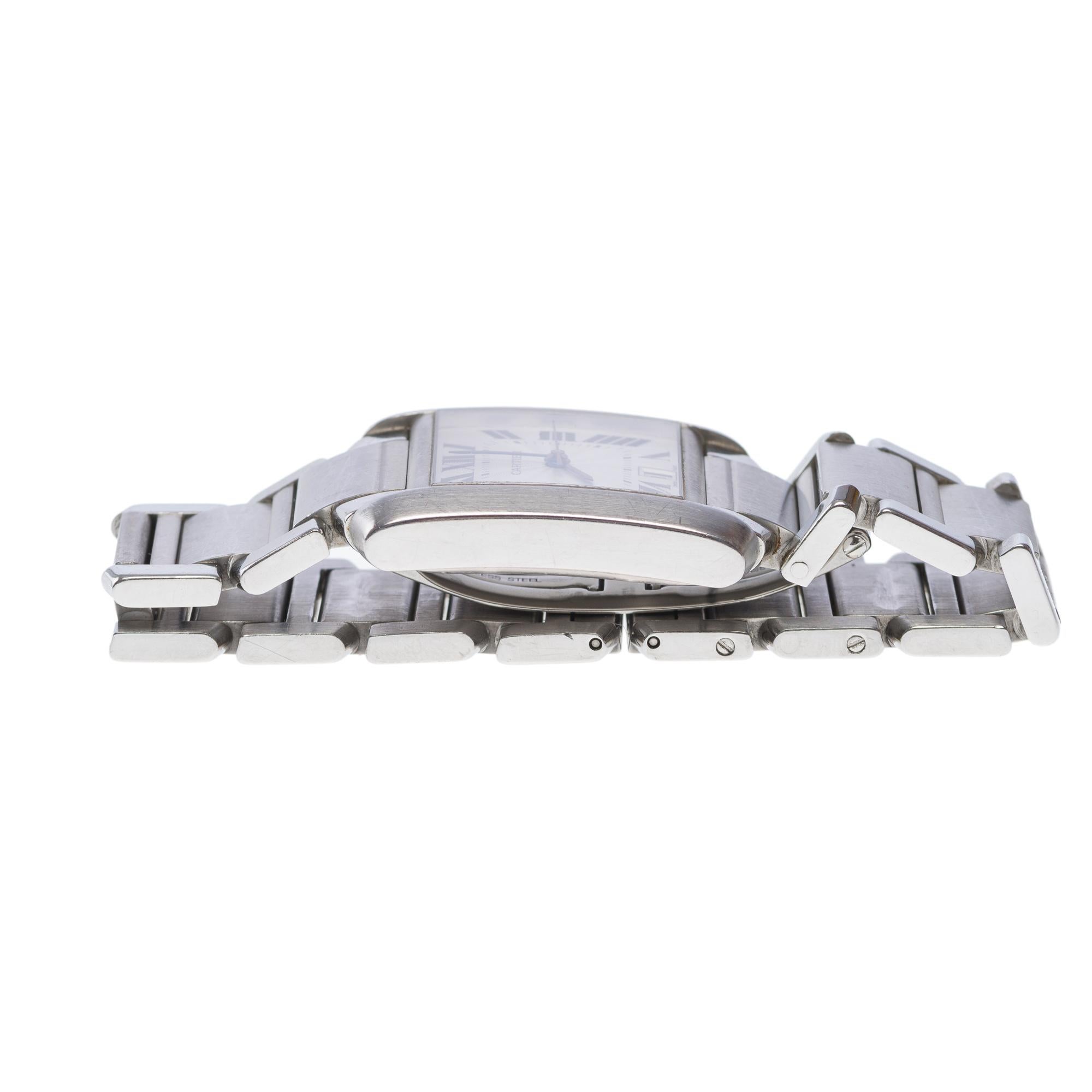 Amazing Cartier Tank Française Automatic Wrist watch in silver For Sale 2