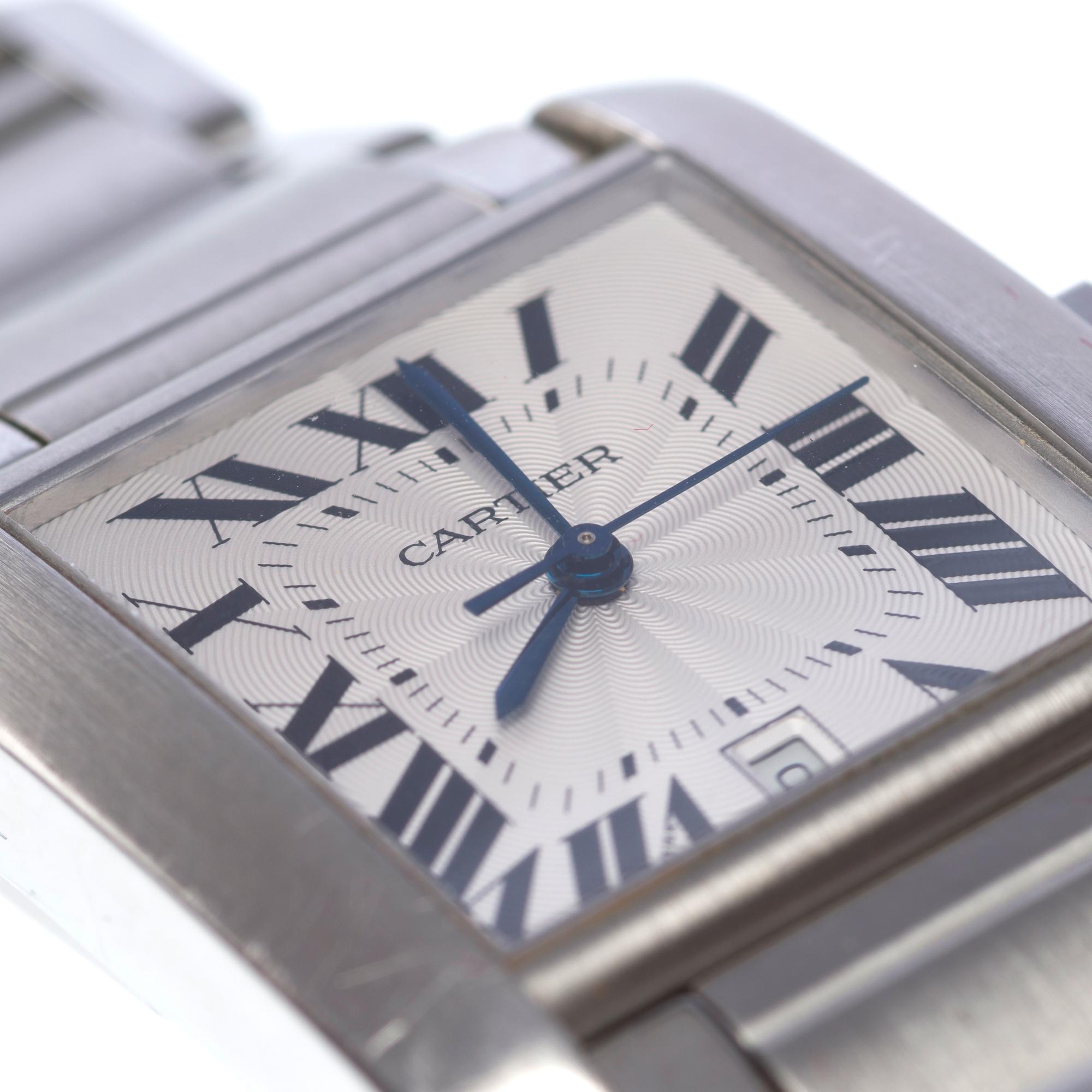 Amazing Cartier Tank Française Automatic Wrist watch in silver For Sale 3