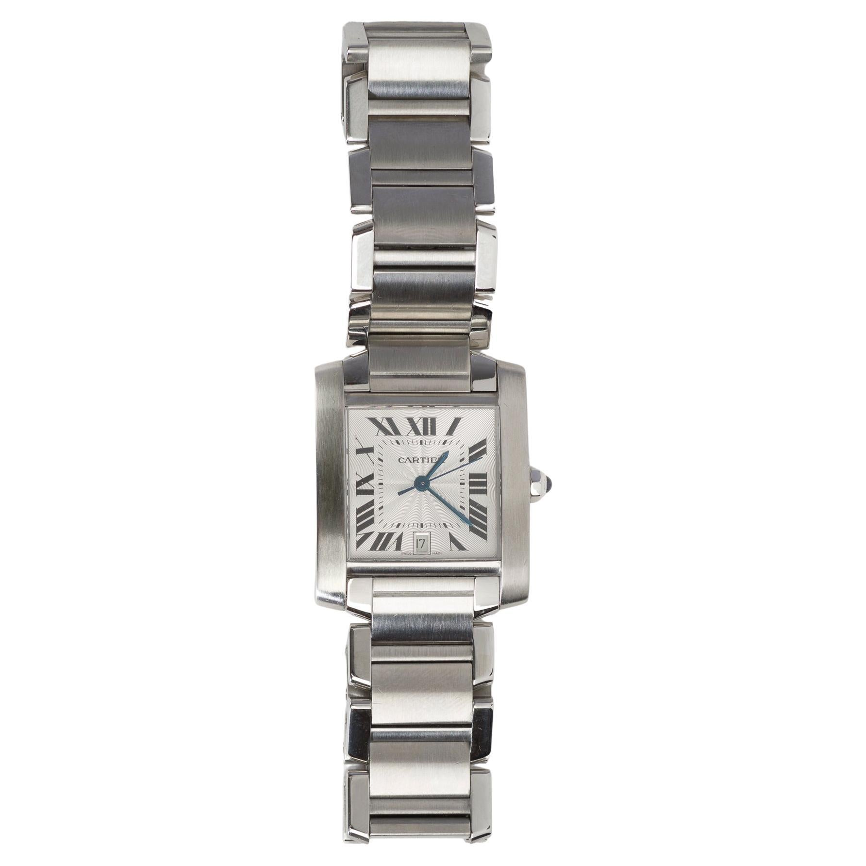 Incredibile orologio da polso automatico Cartier Tank Française in argento