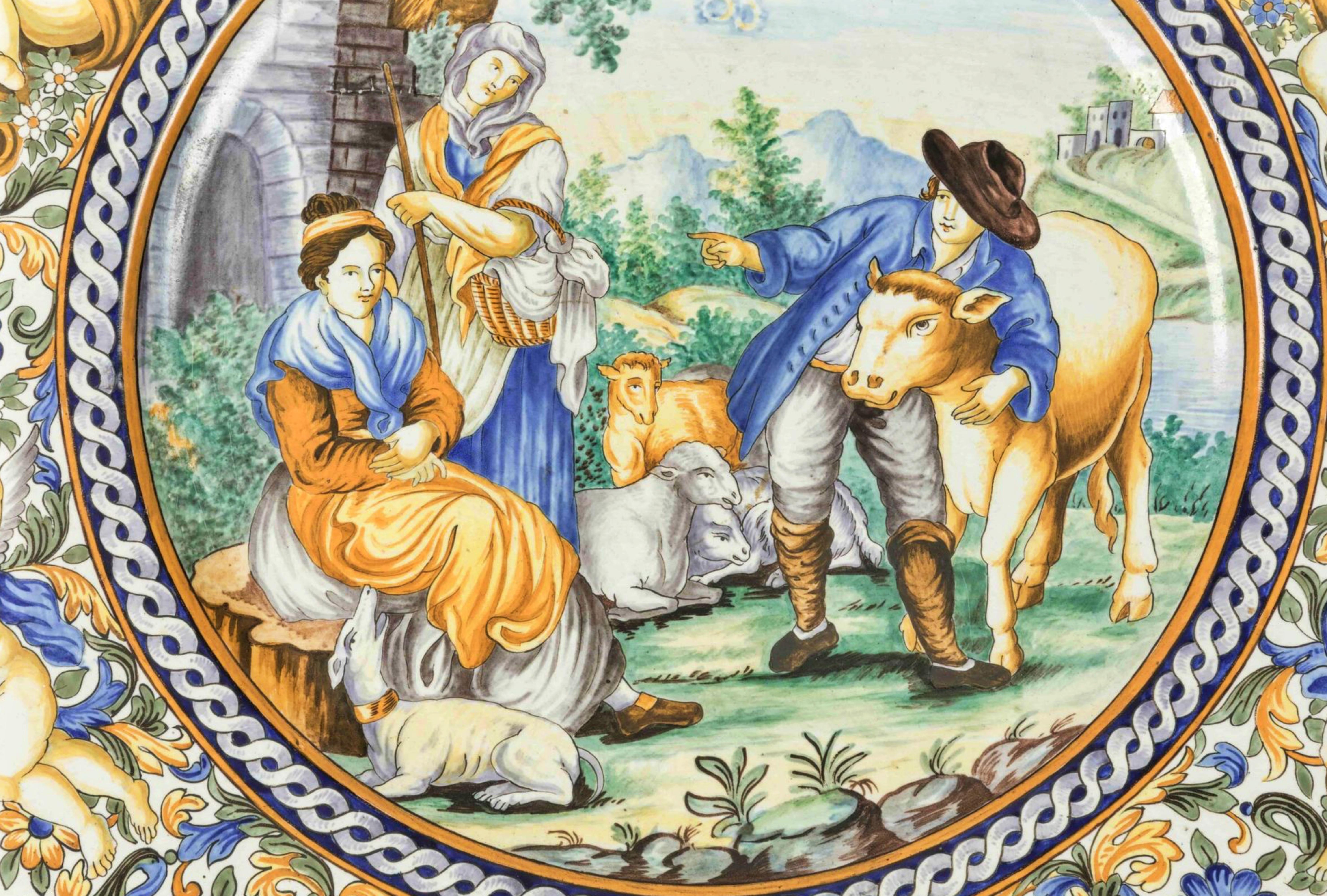 Außergewöhnlicher CASTELLI-Teller, Italien, 19. Jahrhundert, D: 62 cm (Italienisch) im Angebot