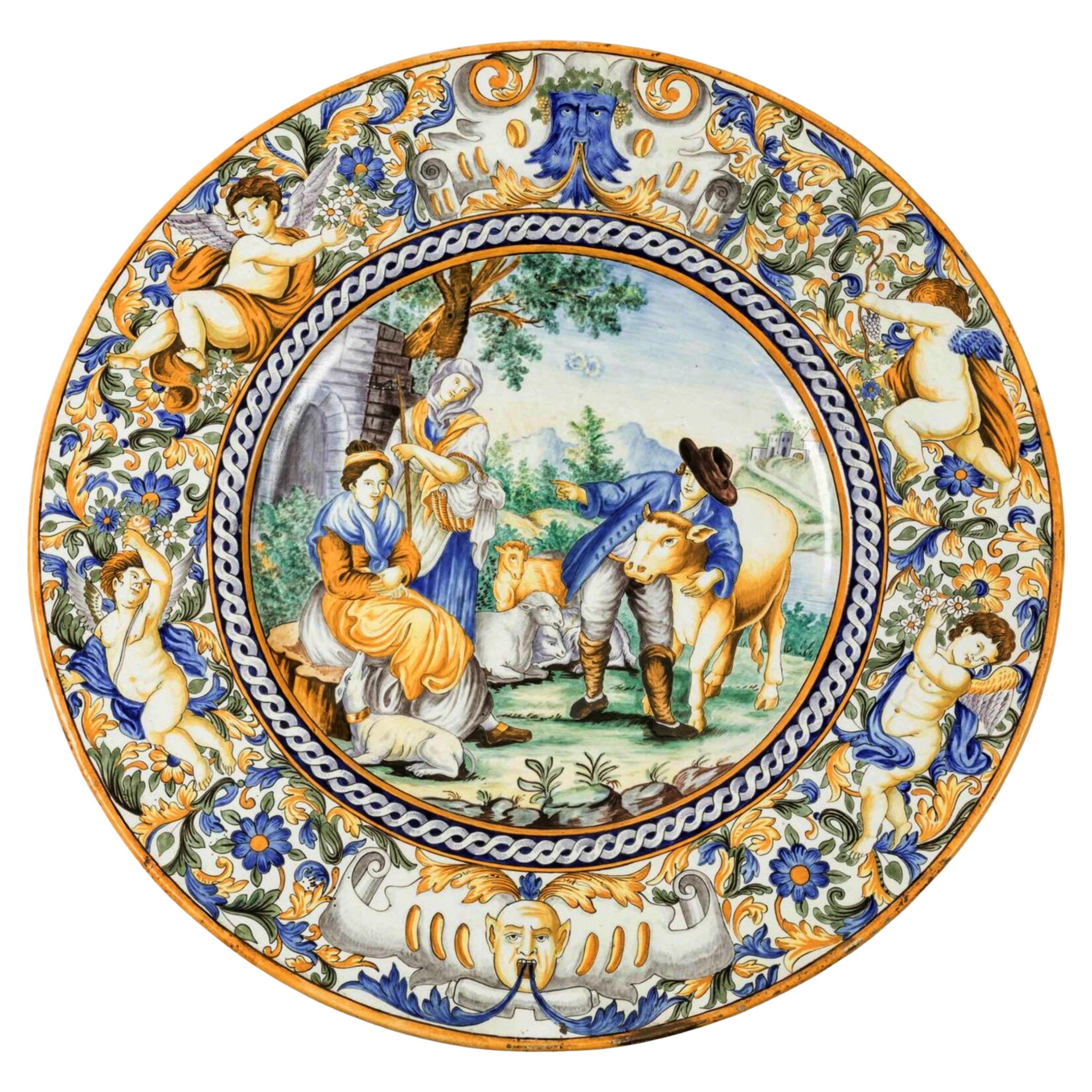 Außergewöhnlicher CASTELLI-Teller, Italien, 19. Jahrhundert, D: 62 cm im Angebot