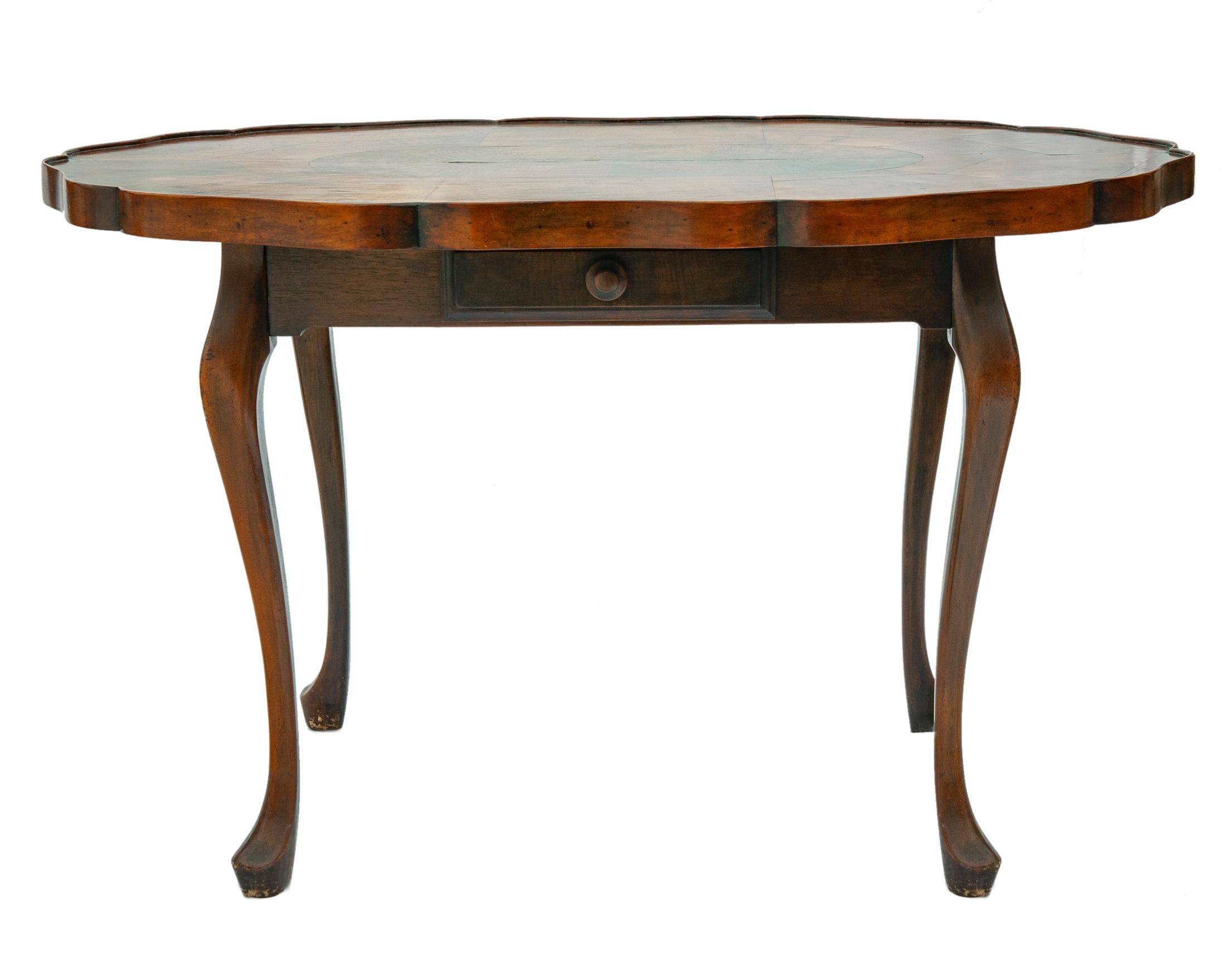 Queen Anne Walnut Center/Writing Table with Flame Veneered Top For Sale
