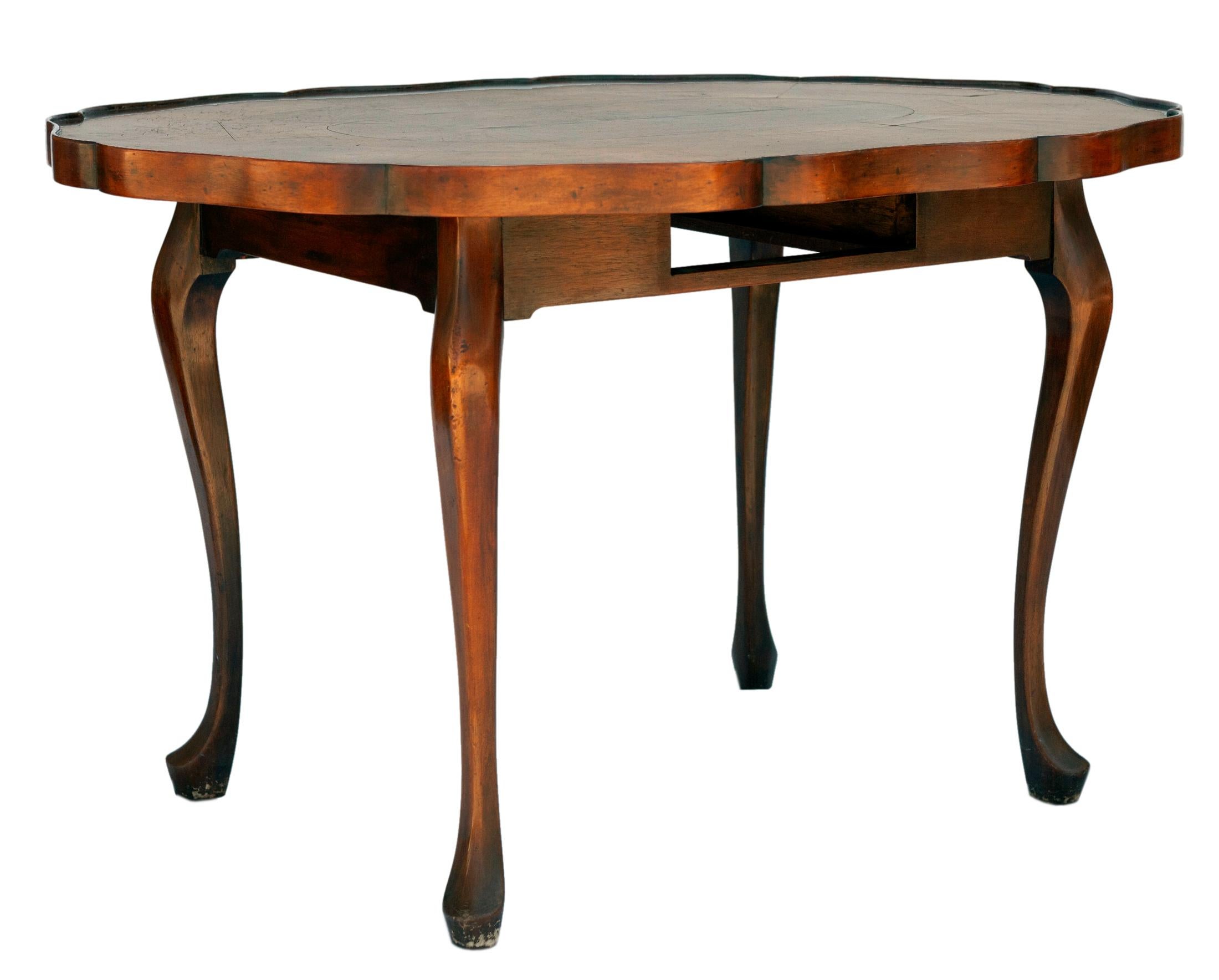 Walnut Center/Writing Table with Flame Veneered Top For Sale 1