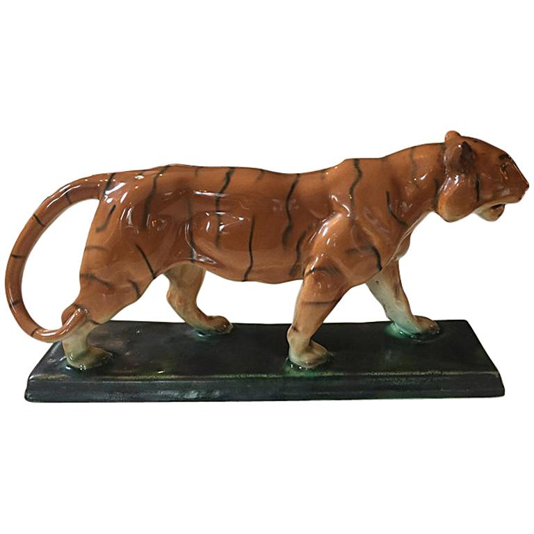 Amazing Ceramic French Tiger Sculpture, 1940