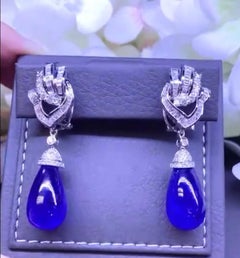 18k Gold Chandelier Earrings Natural Tanzanites & Diamonds