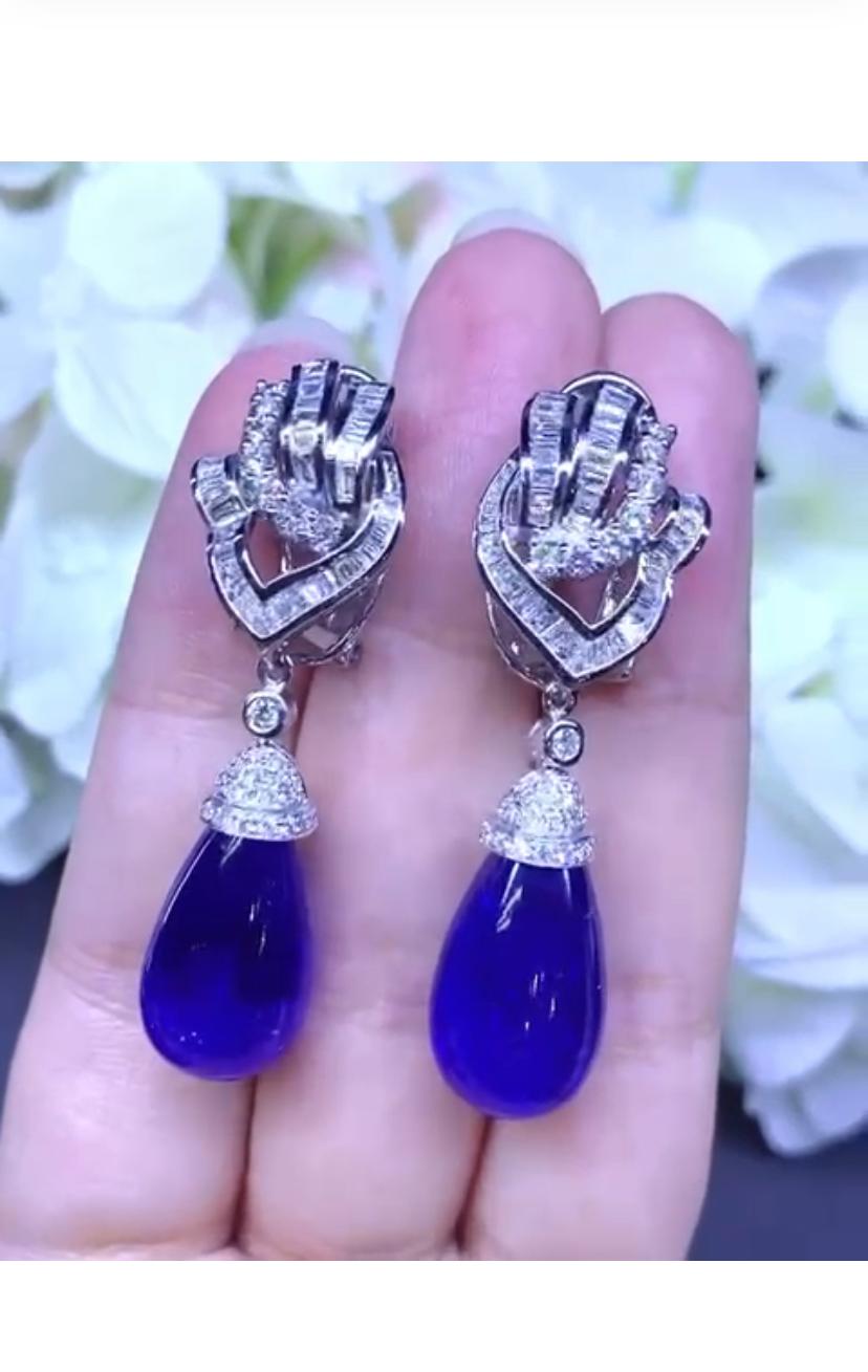 AIG Certified 49 Carats Tanzanites Diamonds 18k Gold Earrings  In New Condition For Sale In Massafra, IT