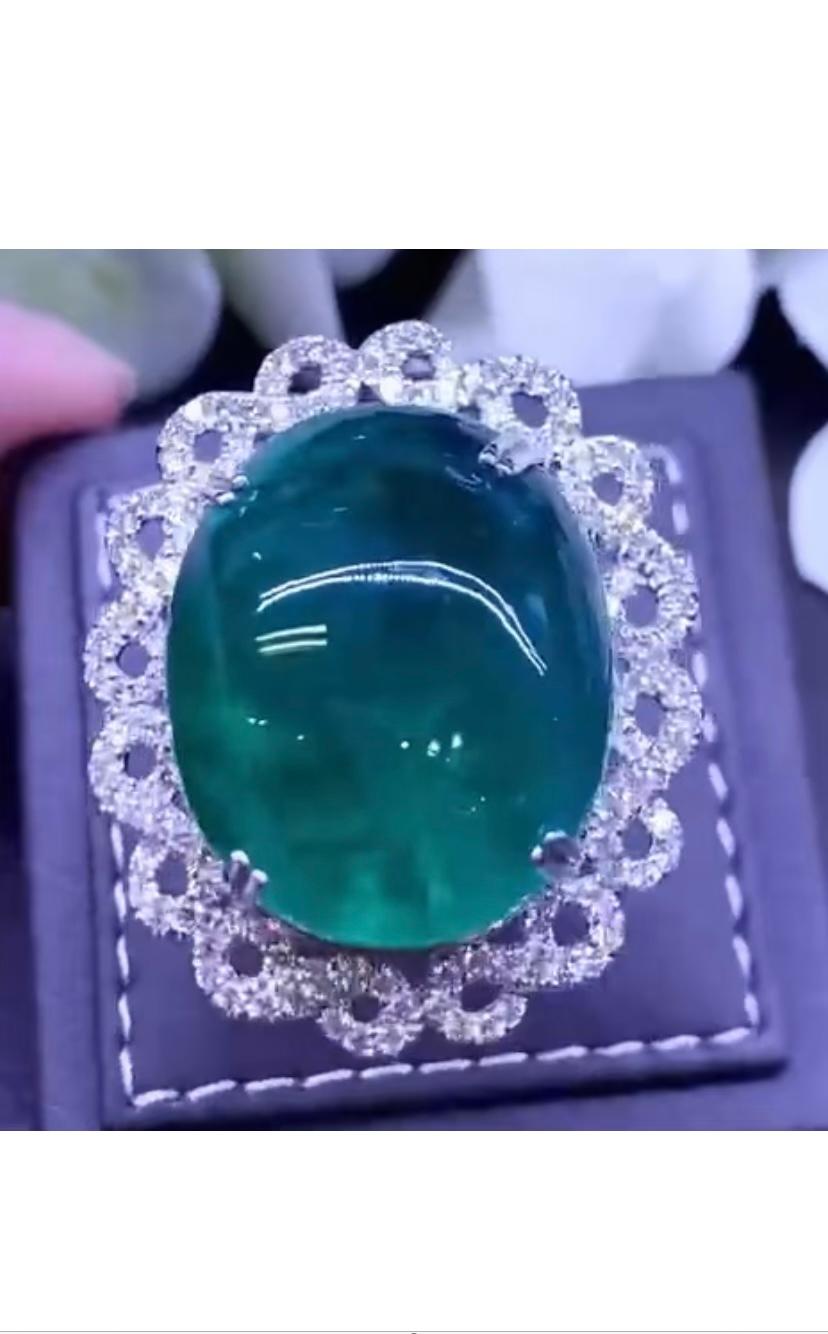 Women's Amazing Certified Ct 57, 08 of Zambia Emerald and Diamonds on Ring For Sale