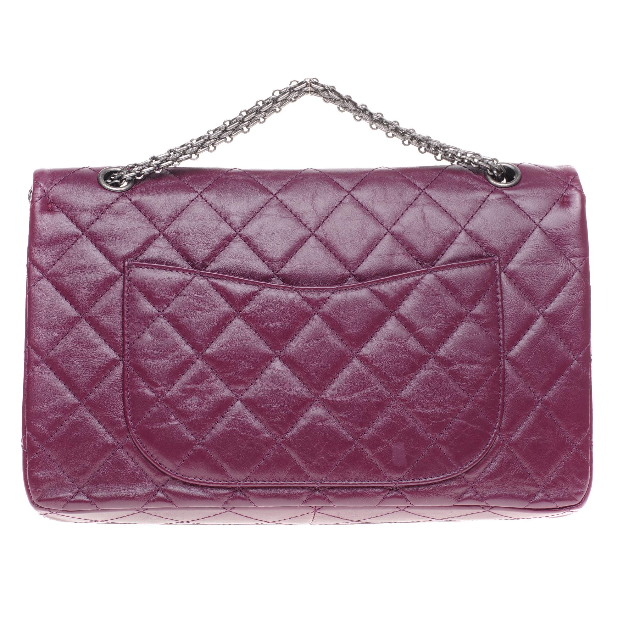 Gray Amazing Chanel 2.55 Reissue handbag in plum quilted leather