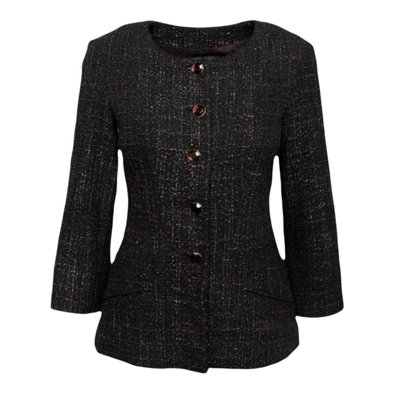 CHANEL Aubergine Signature Tweed Jacket Blazer 42 For Sale at 1stDibs