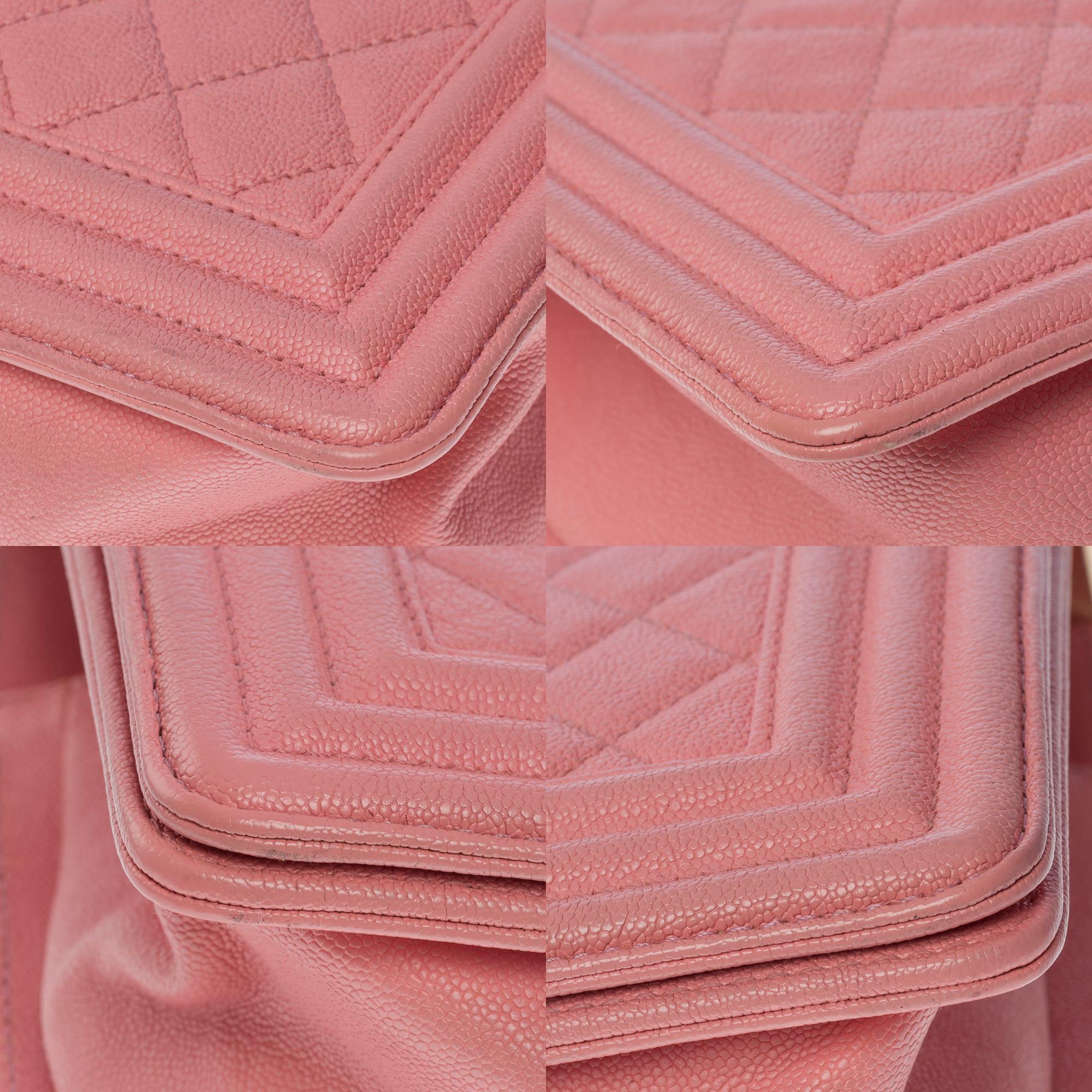 Amazing Chanel Boy Old medium shoulder bag in Pink caviar quilted leather, SHW 7