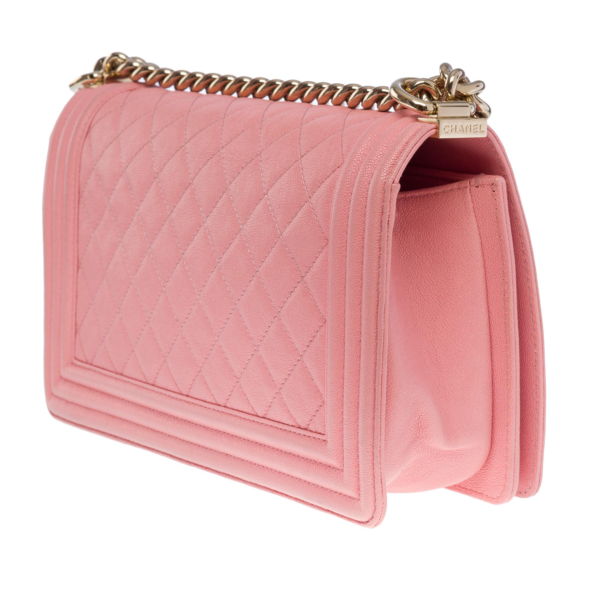 Amazing Chanel Boy Old medium shoulder bag in Pink caviar quilted leather, SHW 1