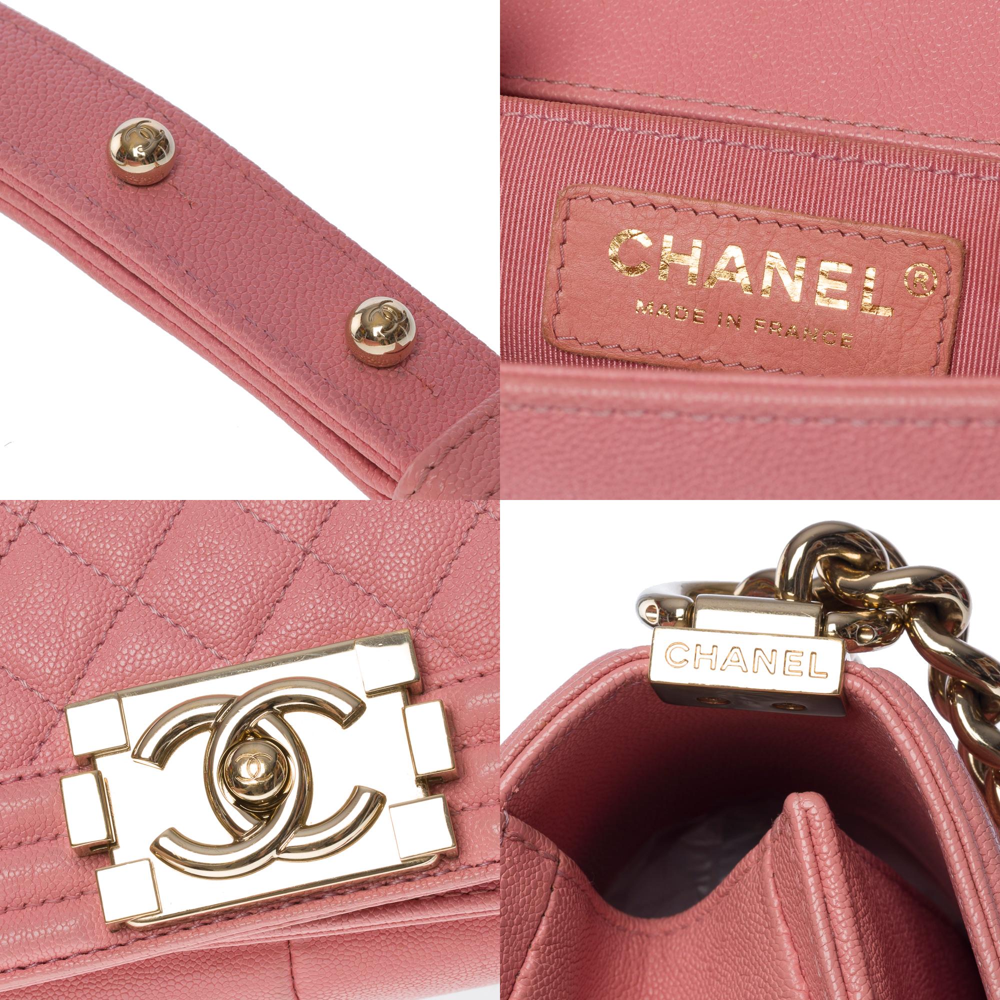 Amazing Chanel Boy Old medium shoulder bag in Pink caviar quilted leather, SHW 2