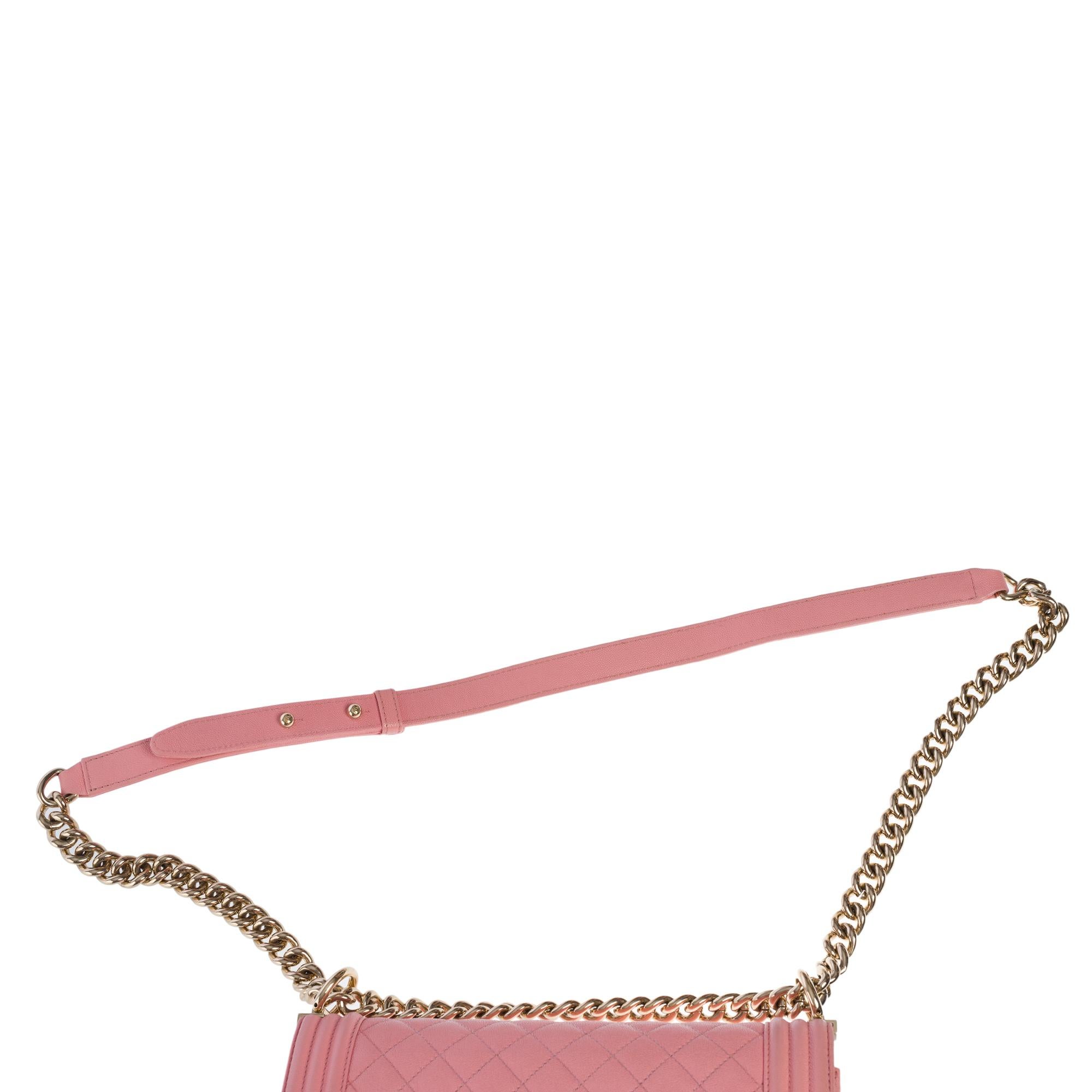 Amazing Chanel Boy Old medium shoulder bag in Pink caviar quilted leather, SHW 5