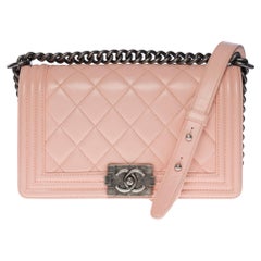 Used Amazing Chanel Boy Old medium shoulder bag in Pink quilted leather, SHW