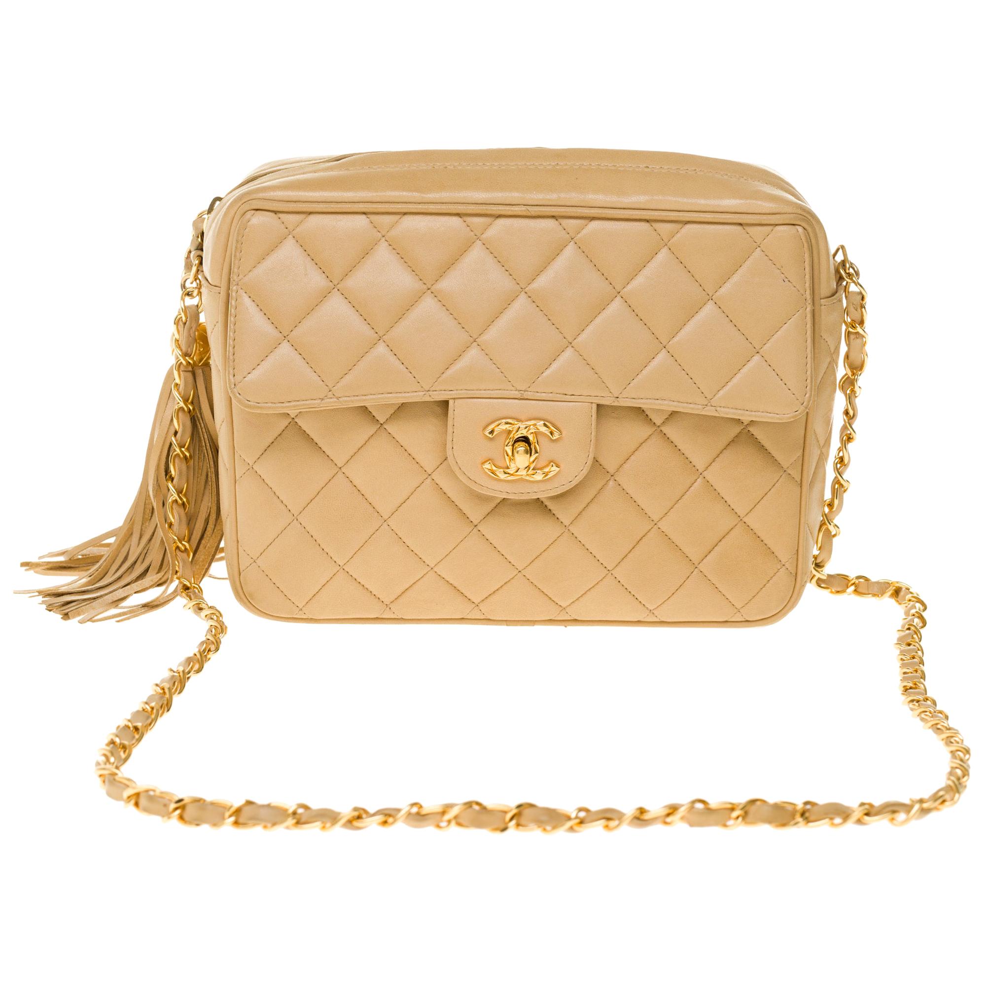 Amazing Chanel Camera front pocket crossbody bag in beige quilted leather,  GHW at 1stDibs