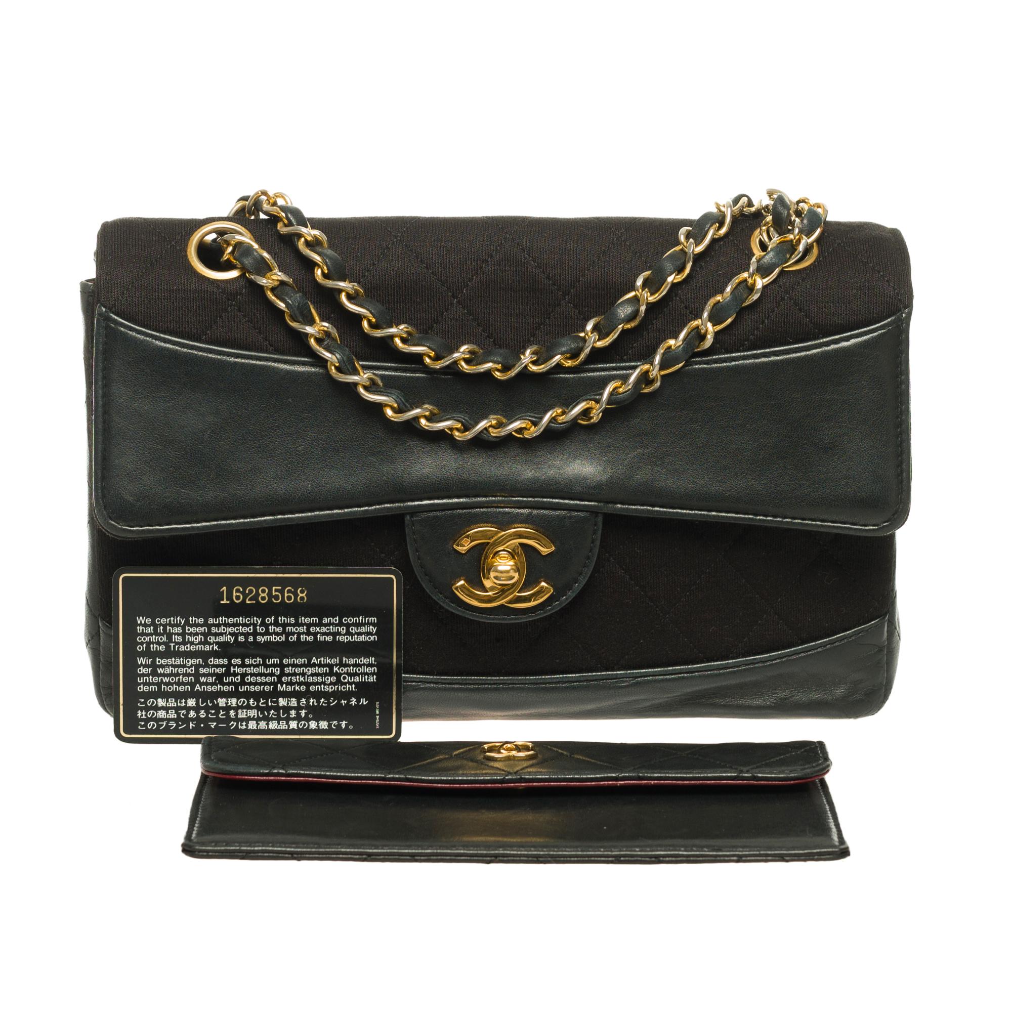 Amazing Chanel Classic bi material crossbody bag in black leather& Jersey, GHW 6
