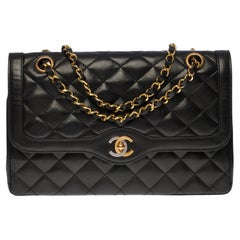 Amazing Chanel Classic Double flap shoulder bag in black quilted lambskin, GHW
